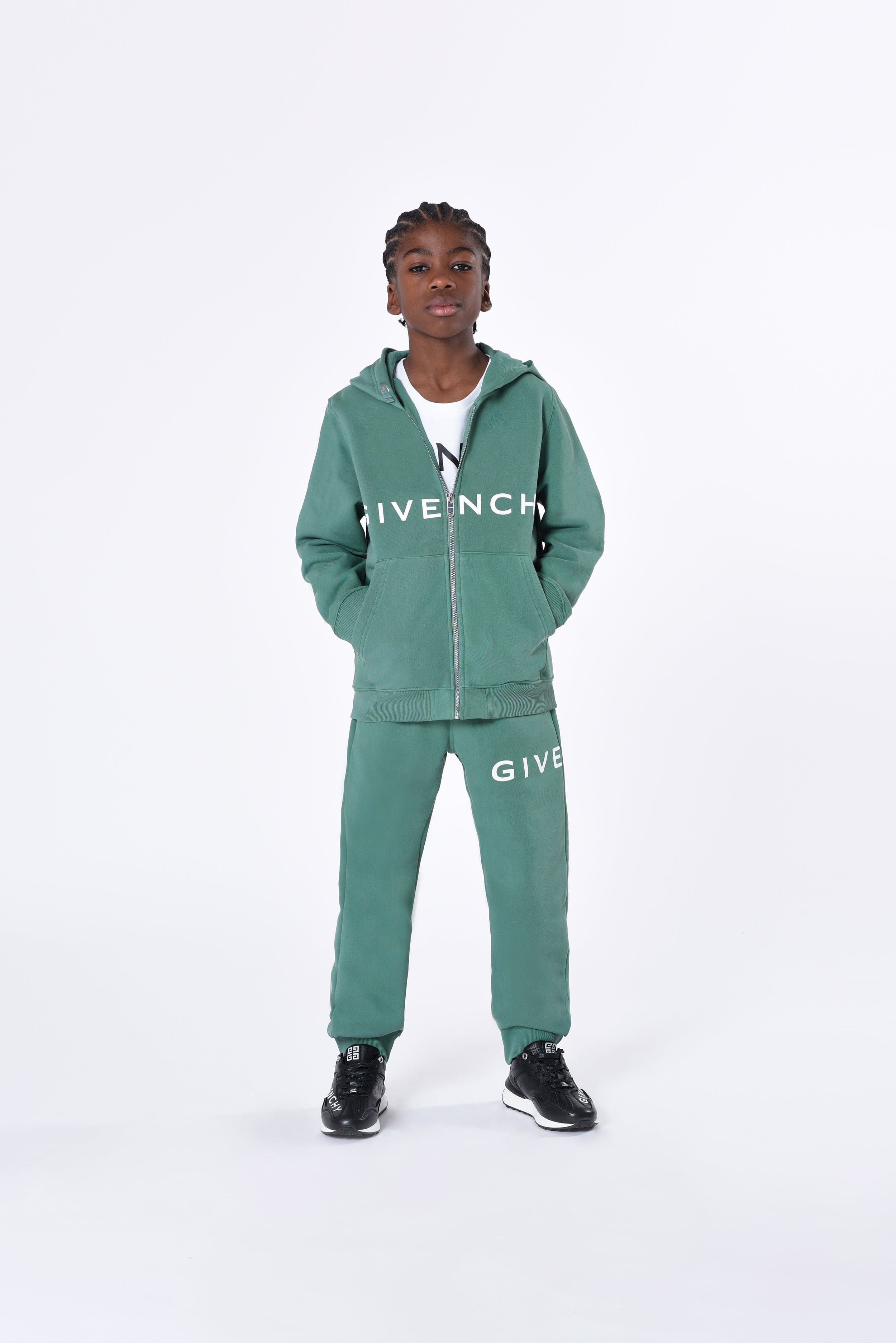 Givenchy Boys Logo Zip Up Top in Green