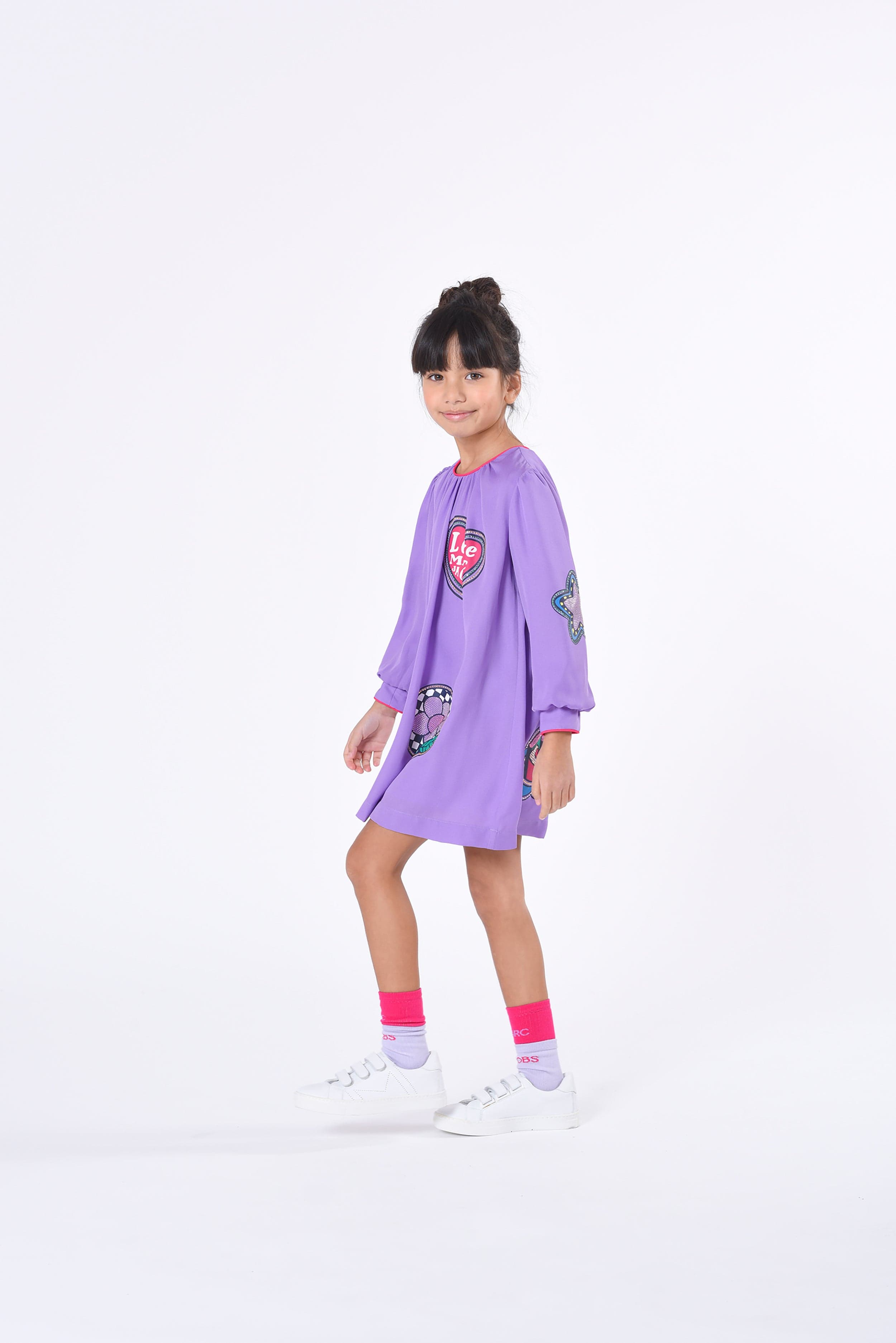 MARC JACOBS Girls Badge Print Dress in Purple