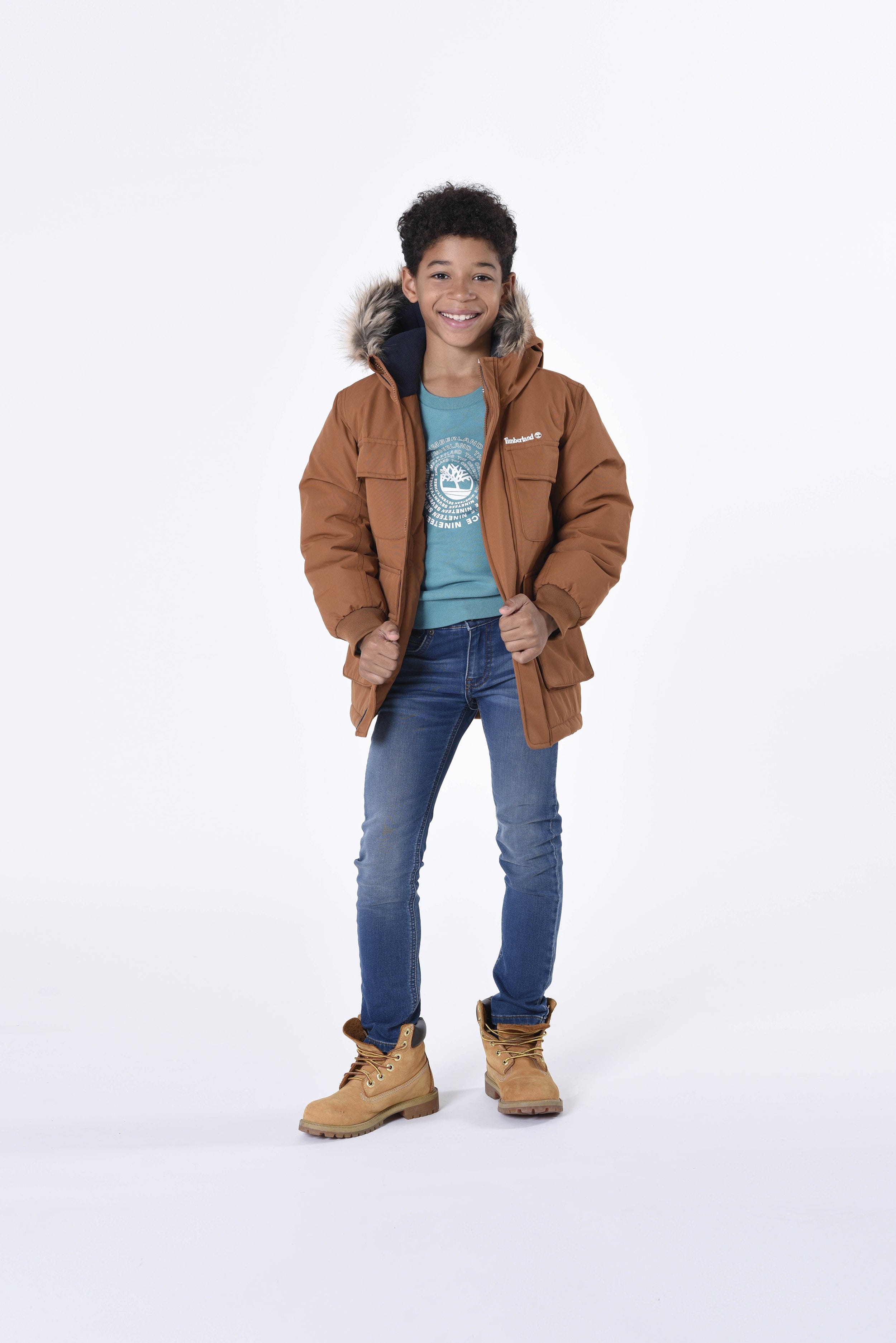 Timberland Boys Hooded Parka in Brown