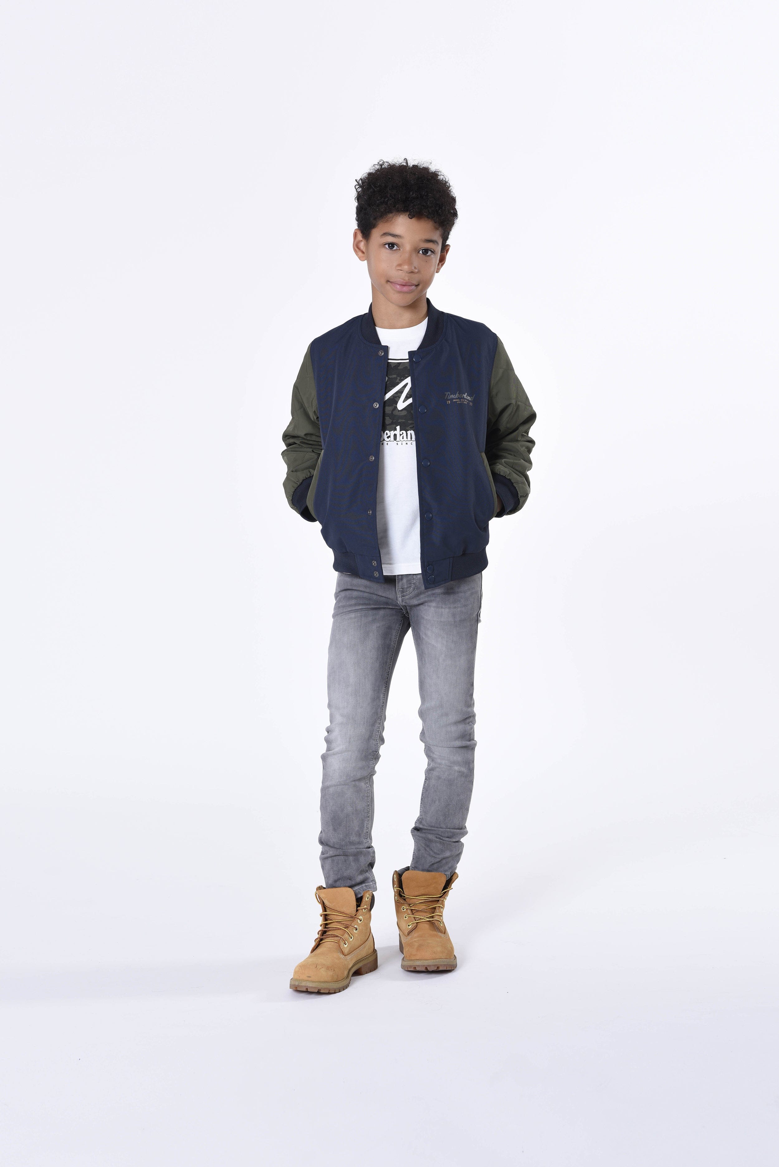 Timberland Boys Logo Bomber Jacket in Navy