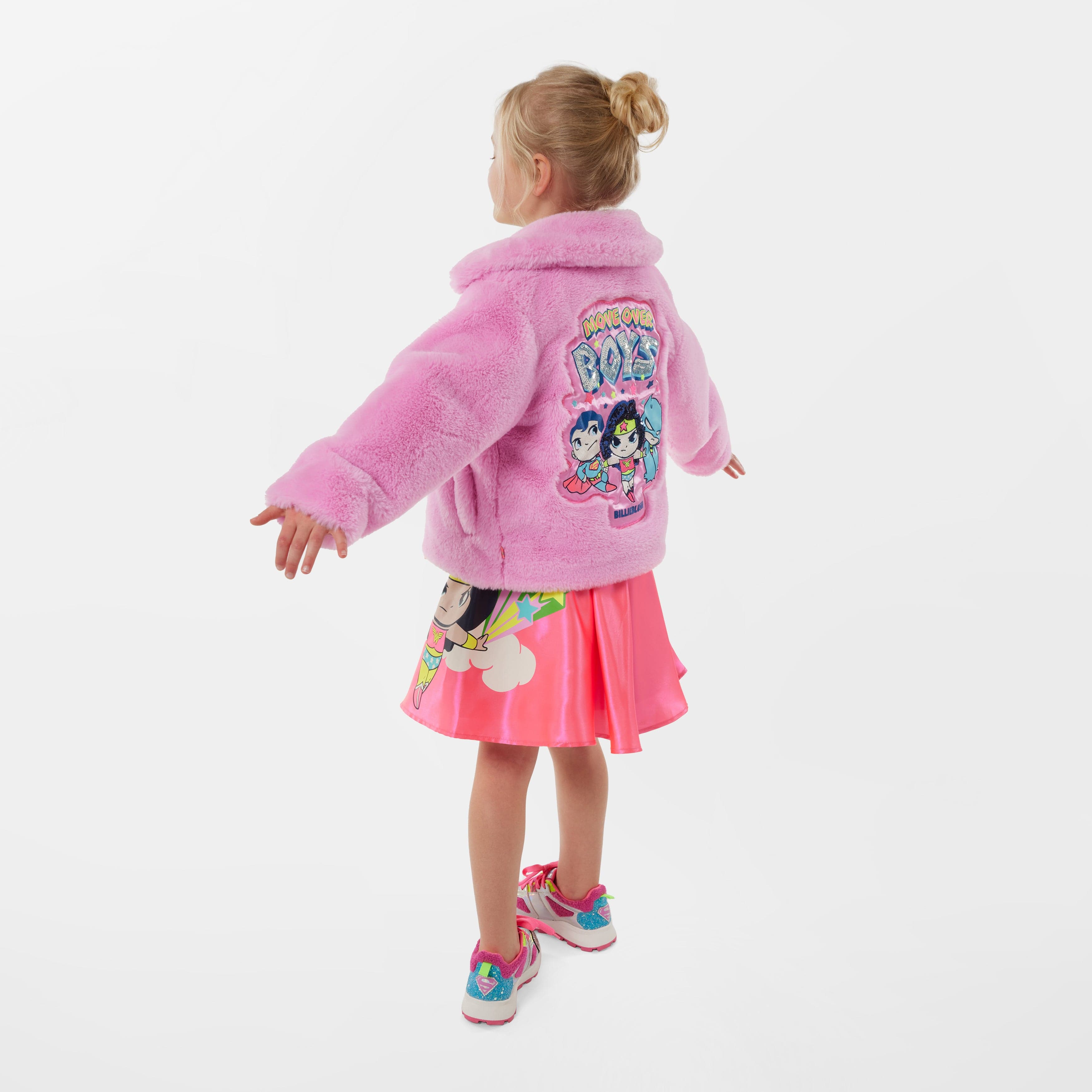 Billieblush Girls DC Comics Faux Fur Coat in Pink