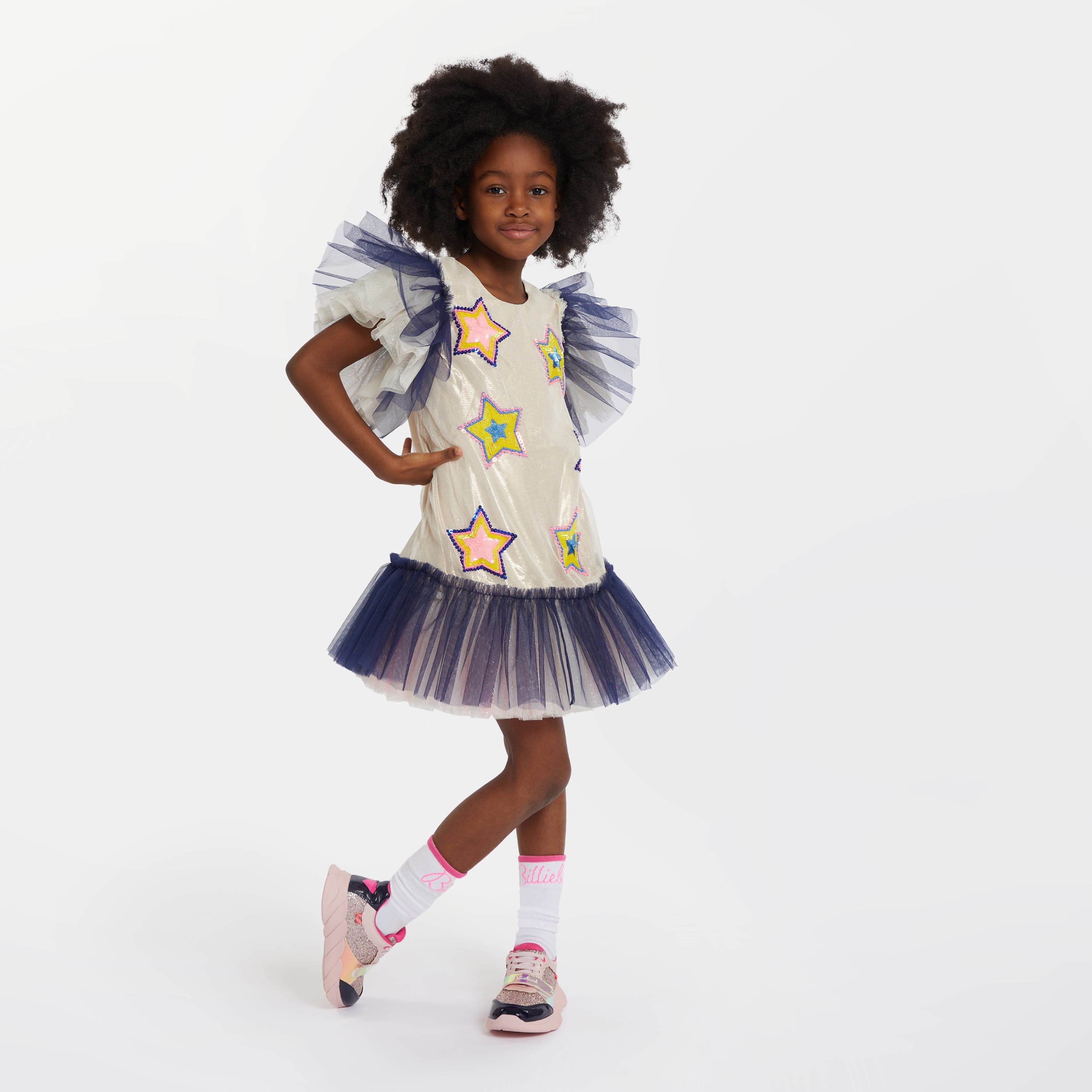 Billieblush Girls Stars Tulle Trim Dress in Multicolour