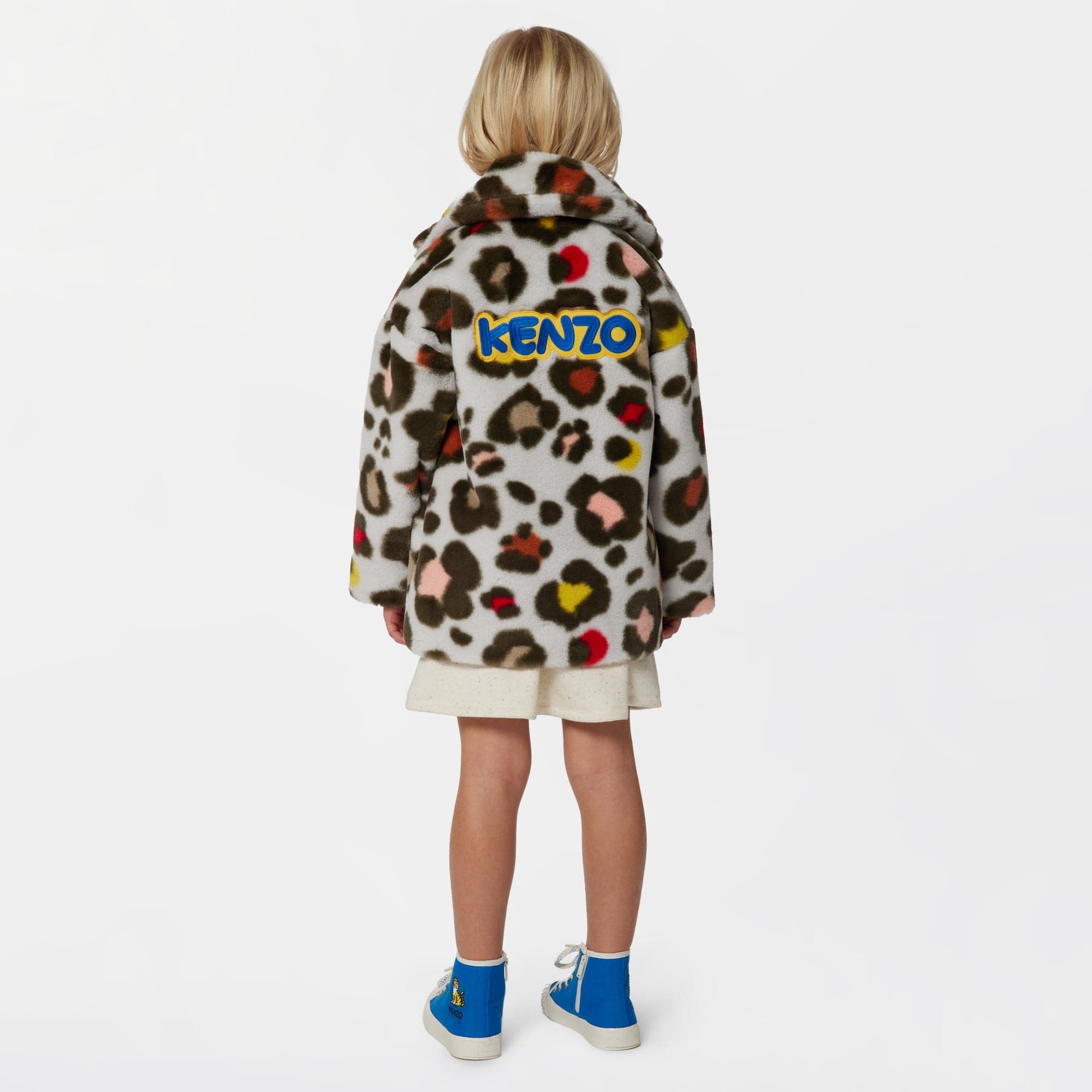 KENZO Girls Faux Fur Coat in Multicolour