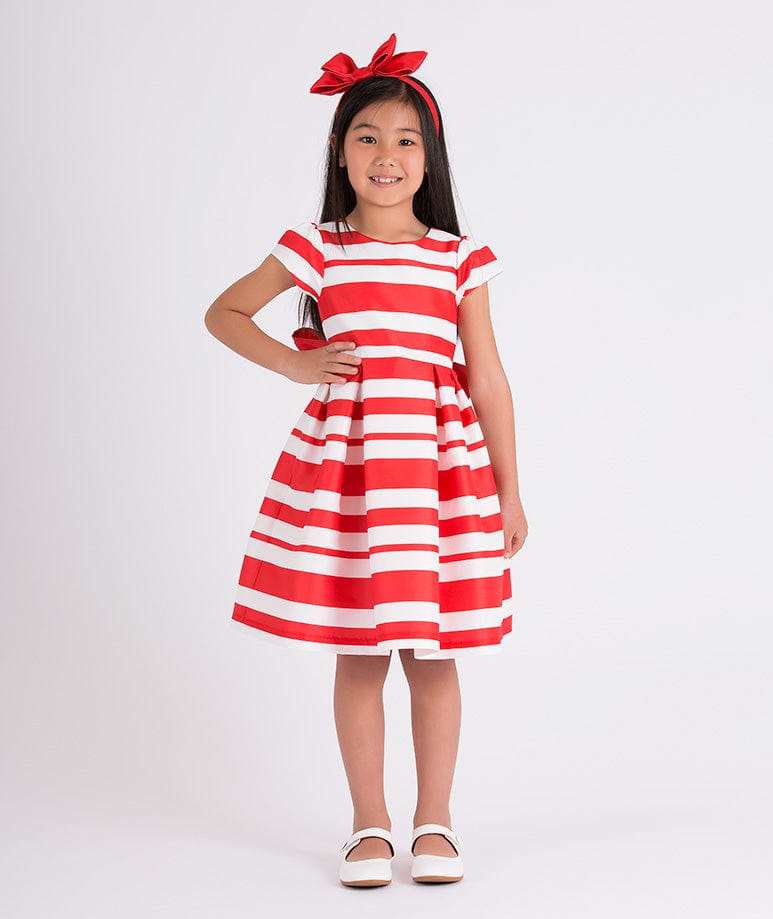 Mama Luma Girls Striped Classic Dress in Red