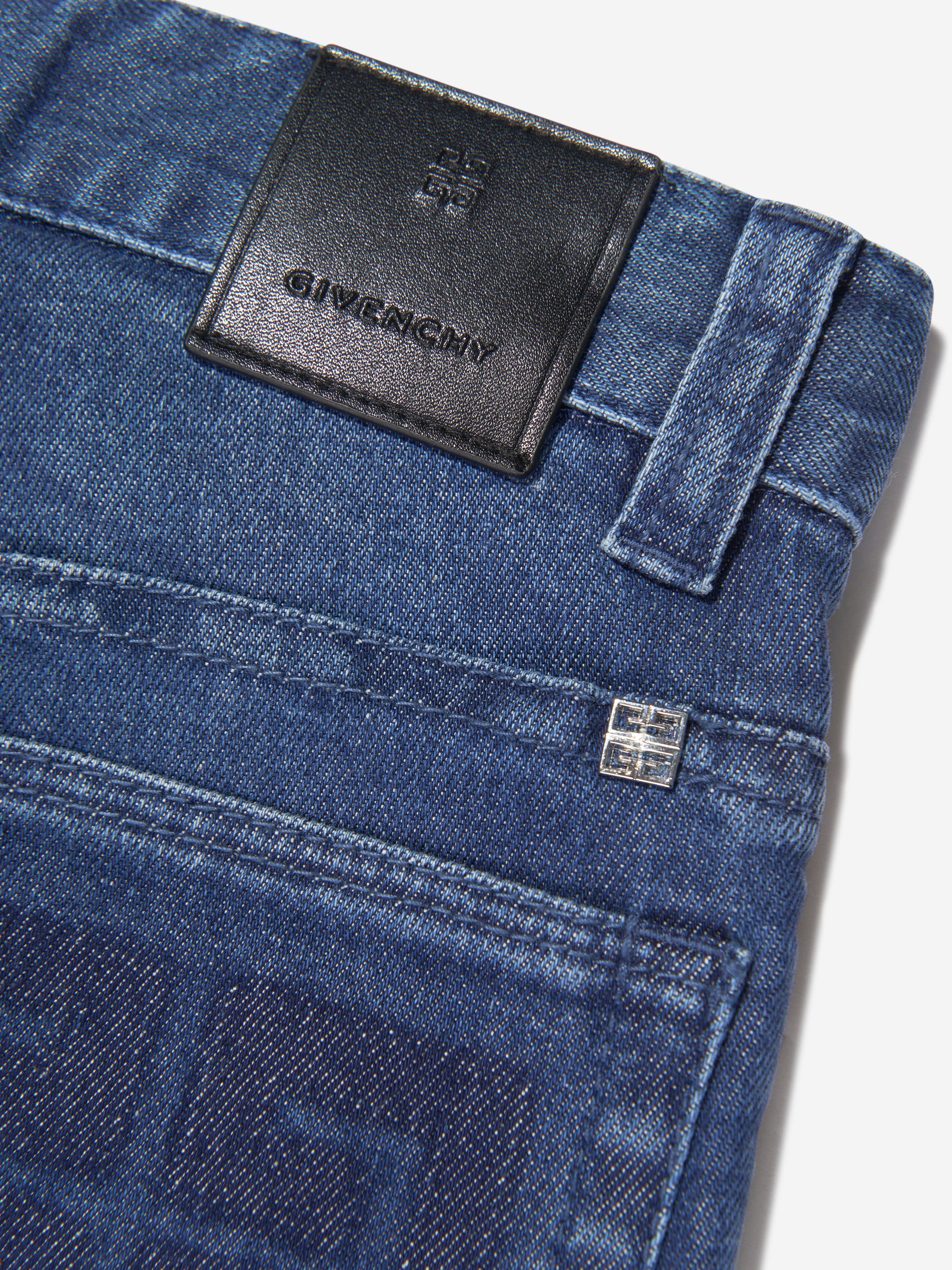 Givenchy Boys 4G Logo Slim Fit Jeans in Blue