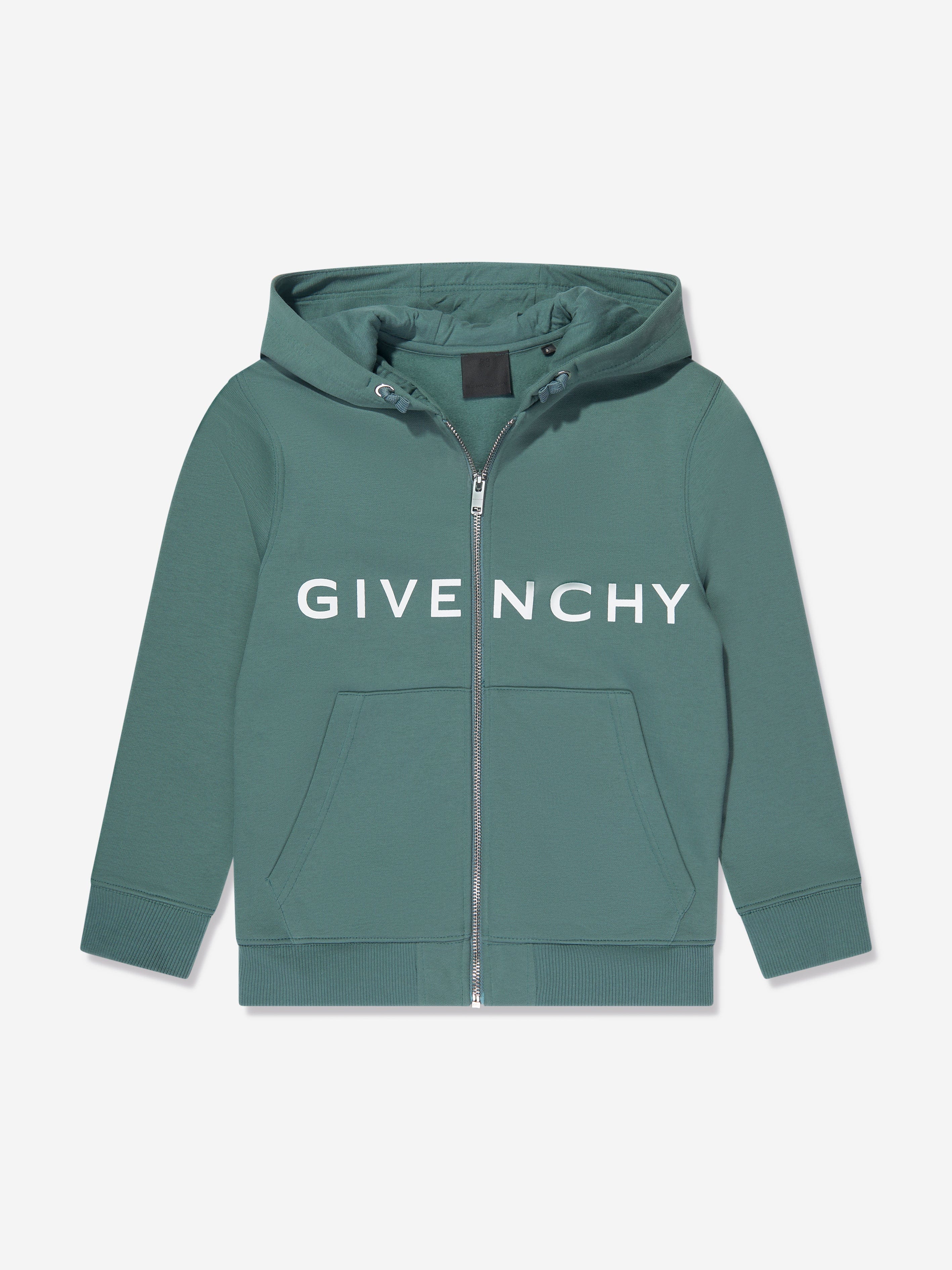 Givenchy Boys Logo Zip Up Top in Green