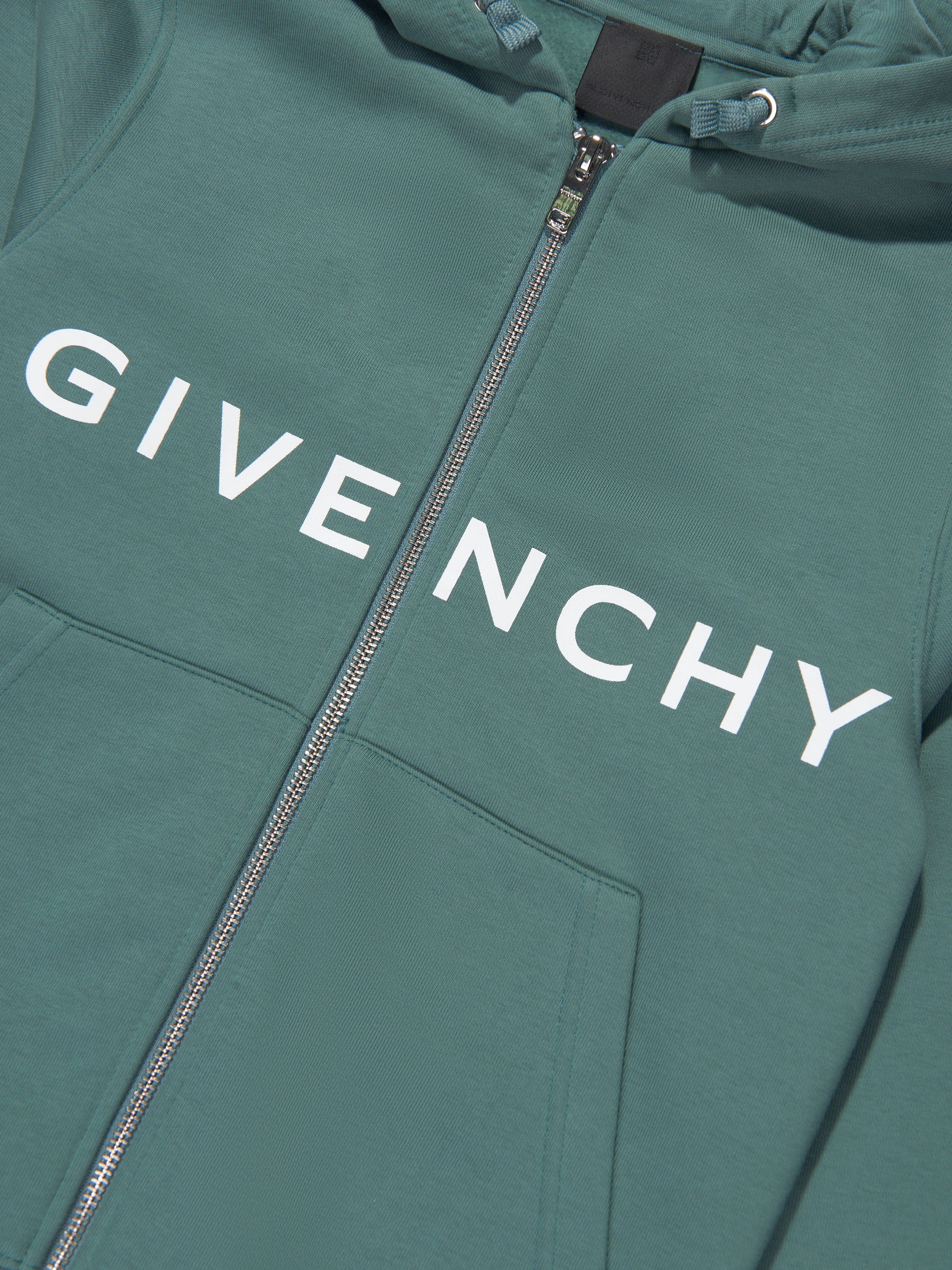 Givenchy Boys Logo Zip Up Top in Green