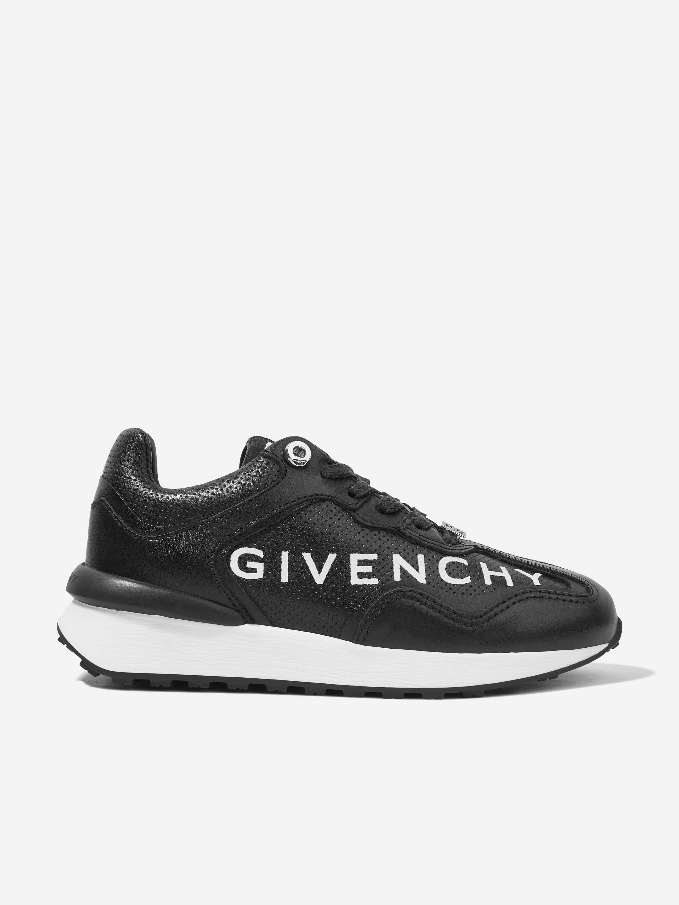 Givenchy Boys Leather Logo Trainers in Black