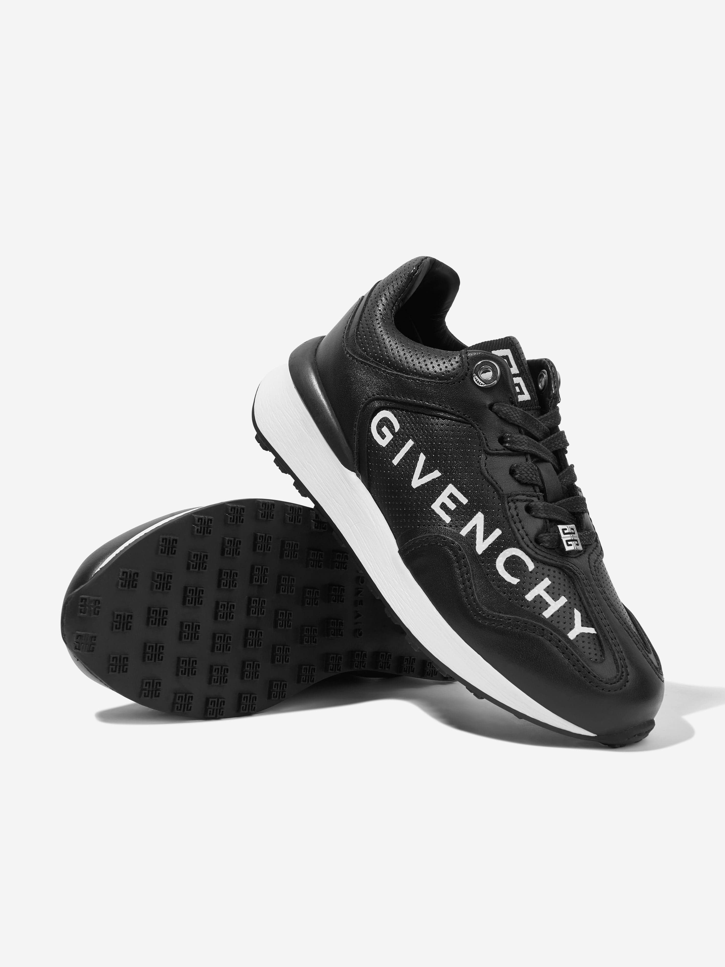 Givenchy Boys Leather Logo Trainers in Black