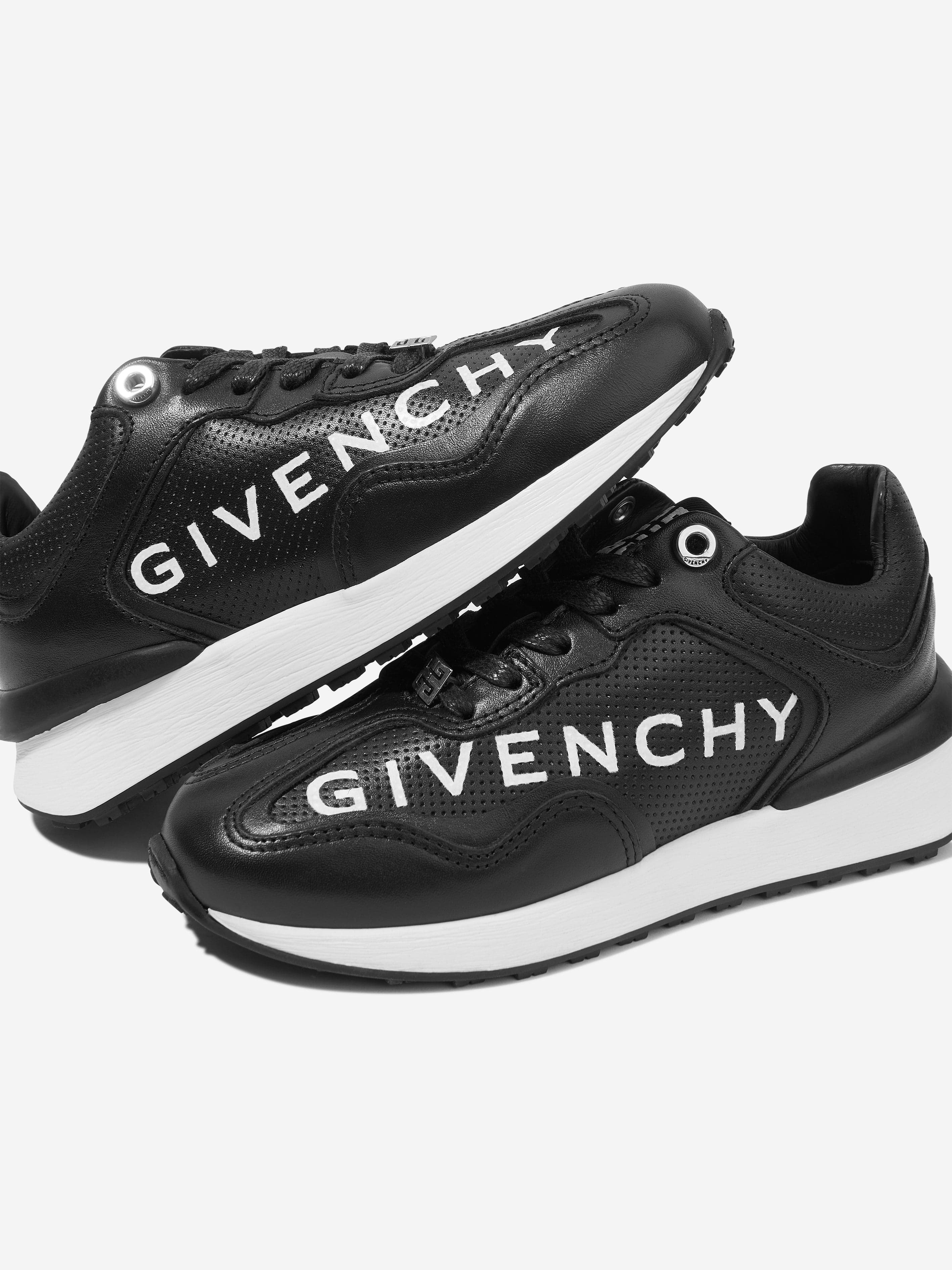 Givenchy Boys Leather Logo Trainers in Black