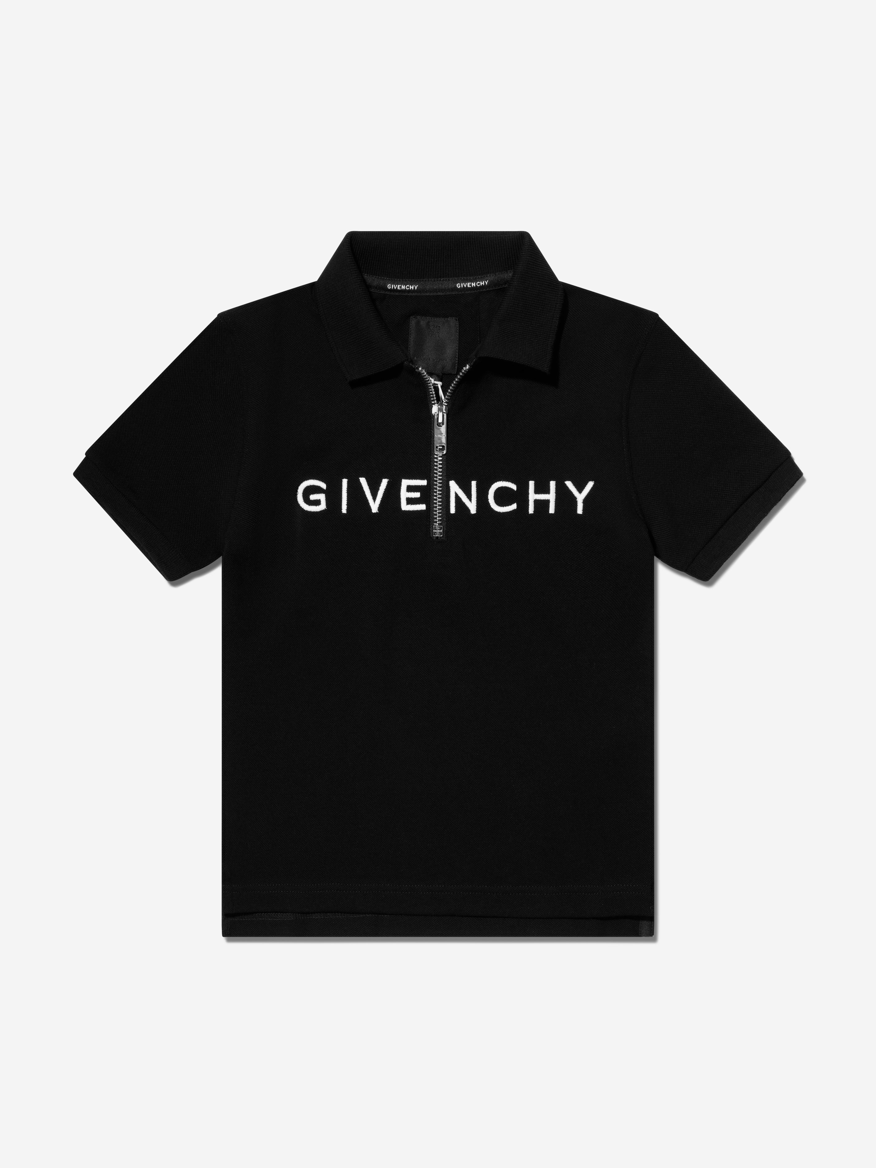 Givenchy Boys Half Zip Logo Polo Shirt in Black