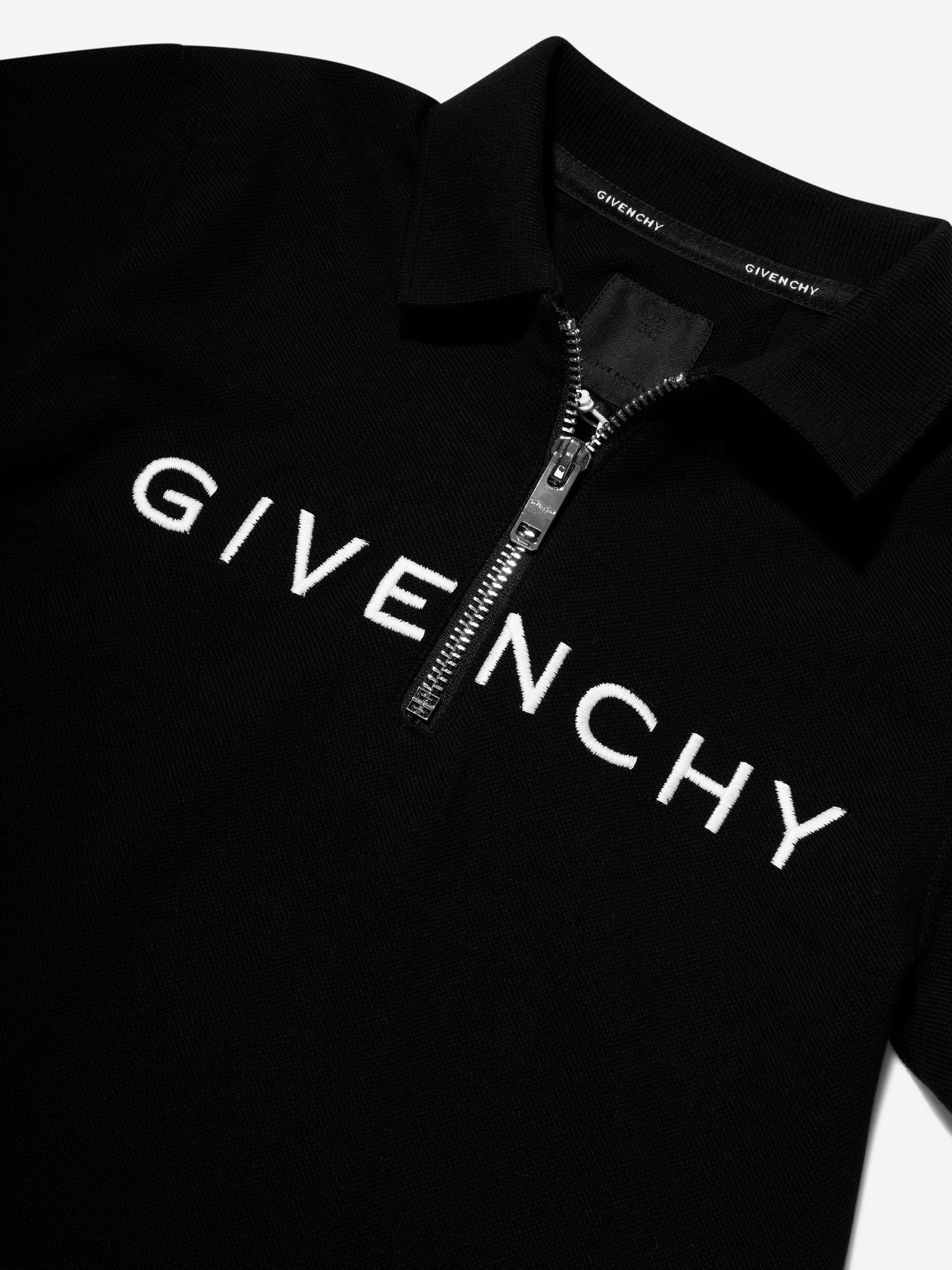 Givenchy Boys Half Zip Logo Polo Shirt in Black