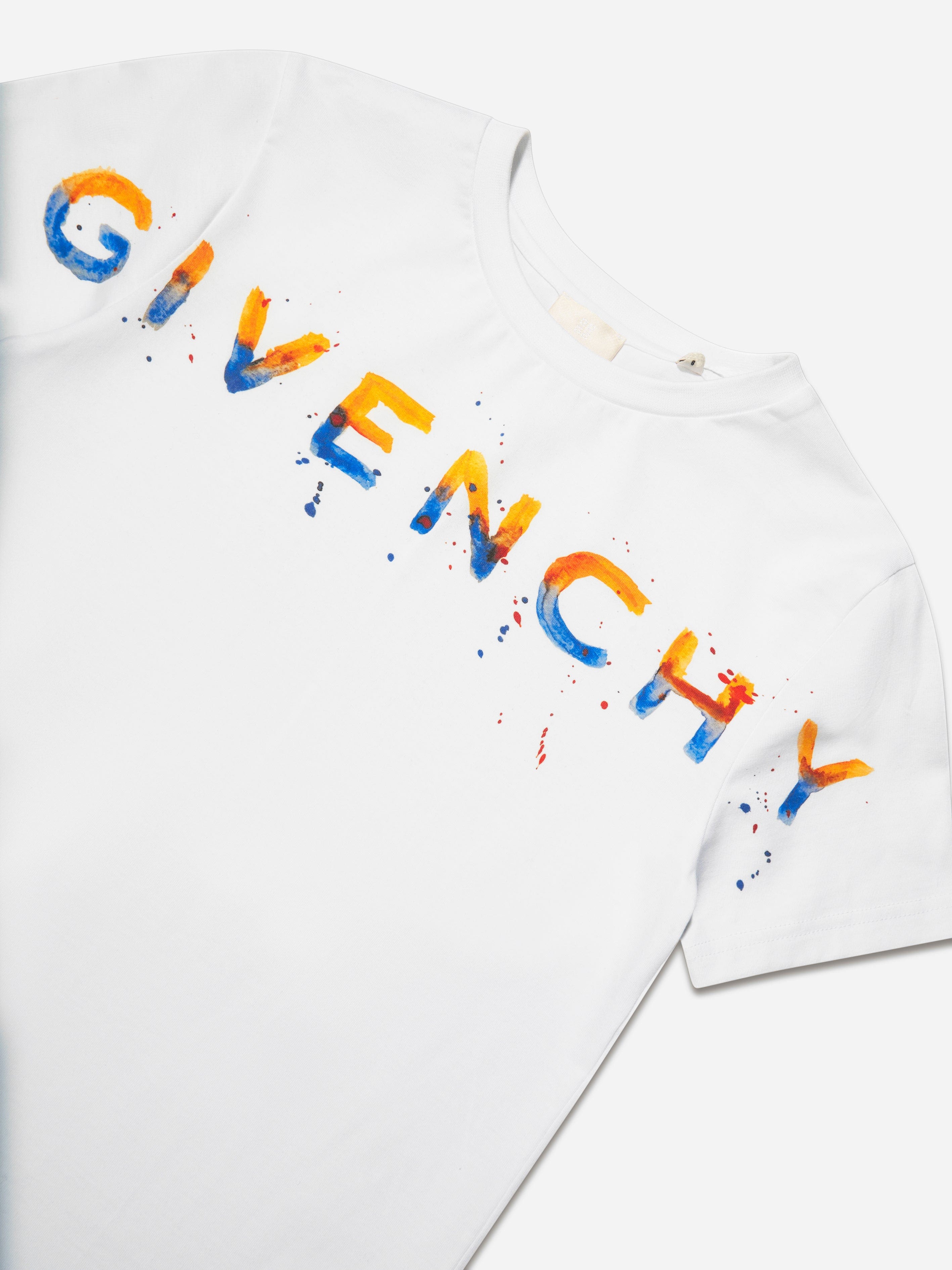 Givenchy Boys Paint Effect Logo T-Shirt in White