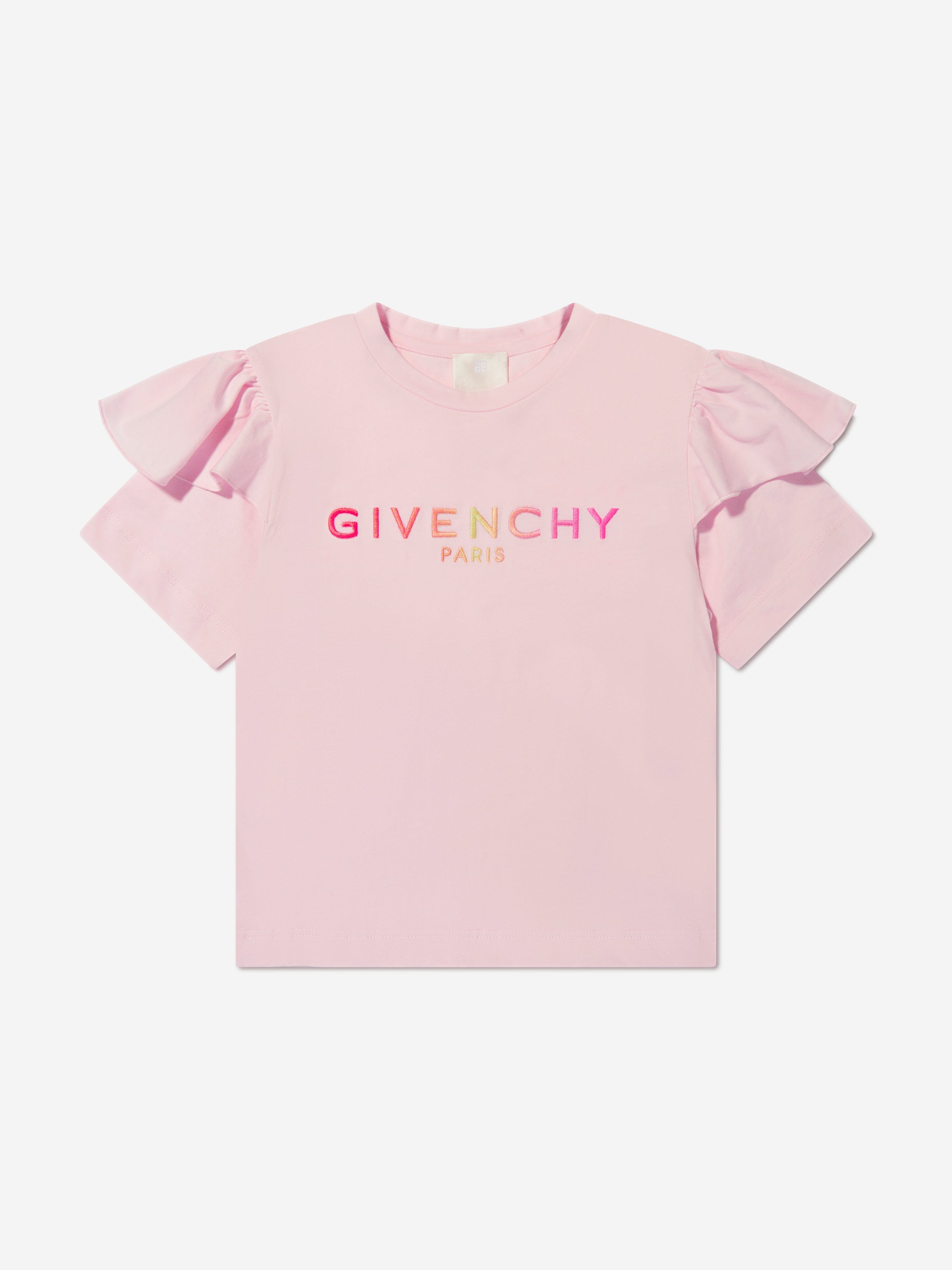 Givenchy Girls Logo Print Ruffle T-Shirt in Pink