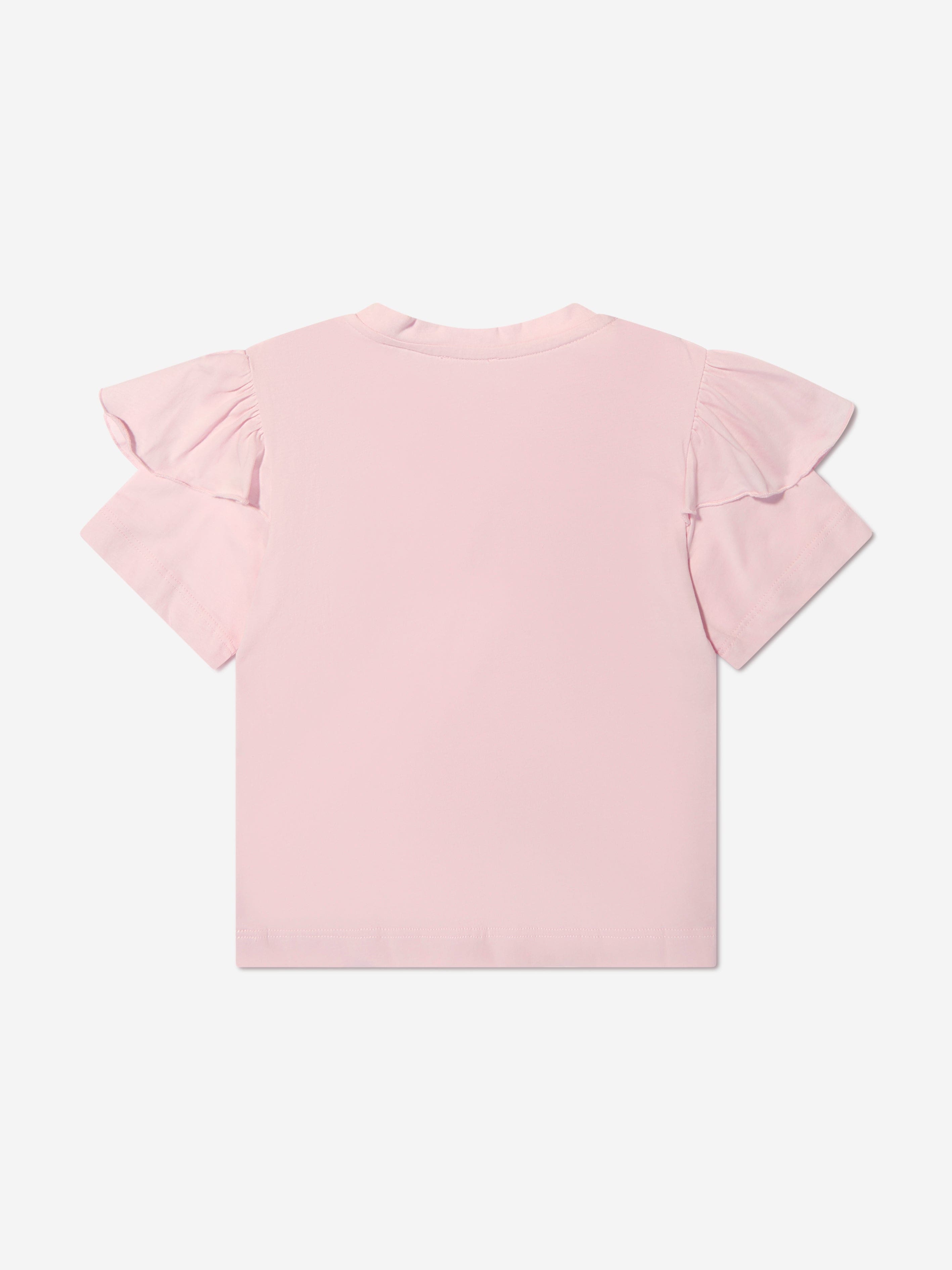 Givenchy Girls Logo Print Ruffle T-Shirt in Pink