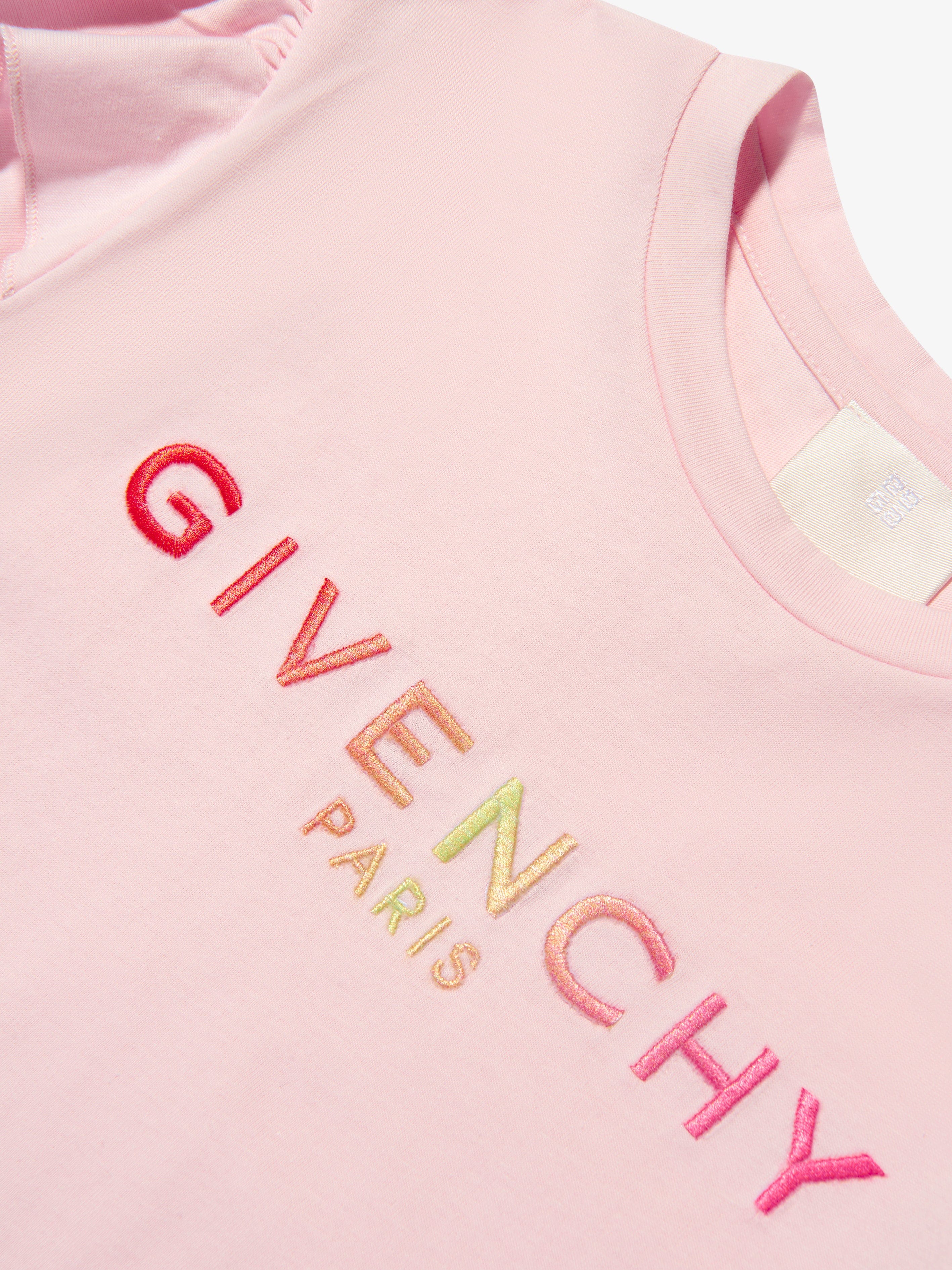 Givenchy Girls Logo Print Ruffle T-Shirt in Pink