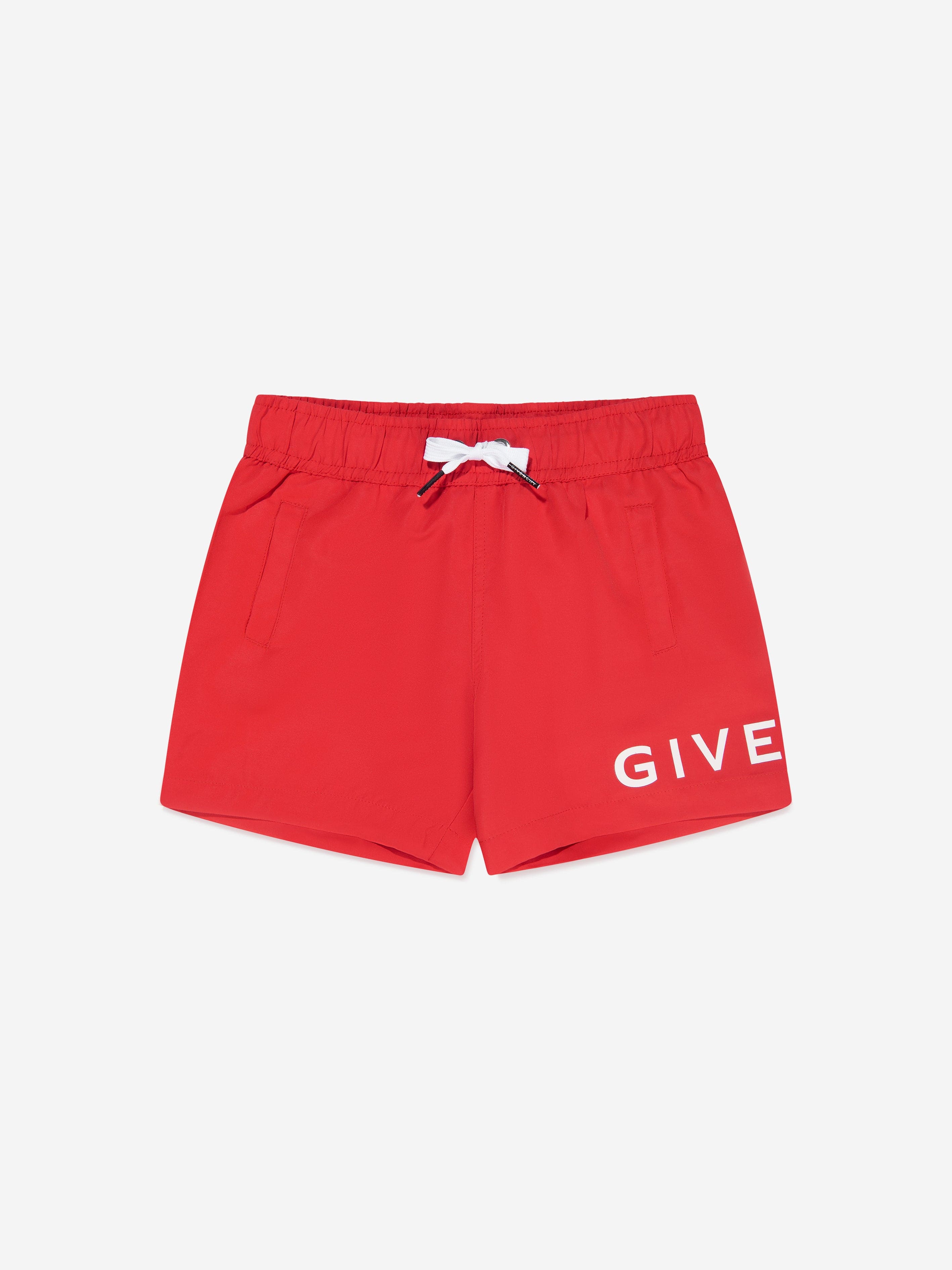 Givenchy Boys Logo Print Swim Shorts in Red