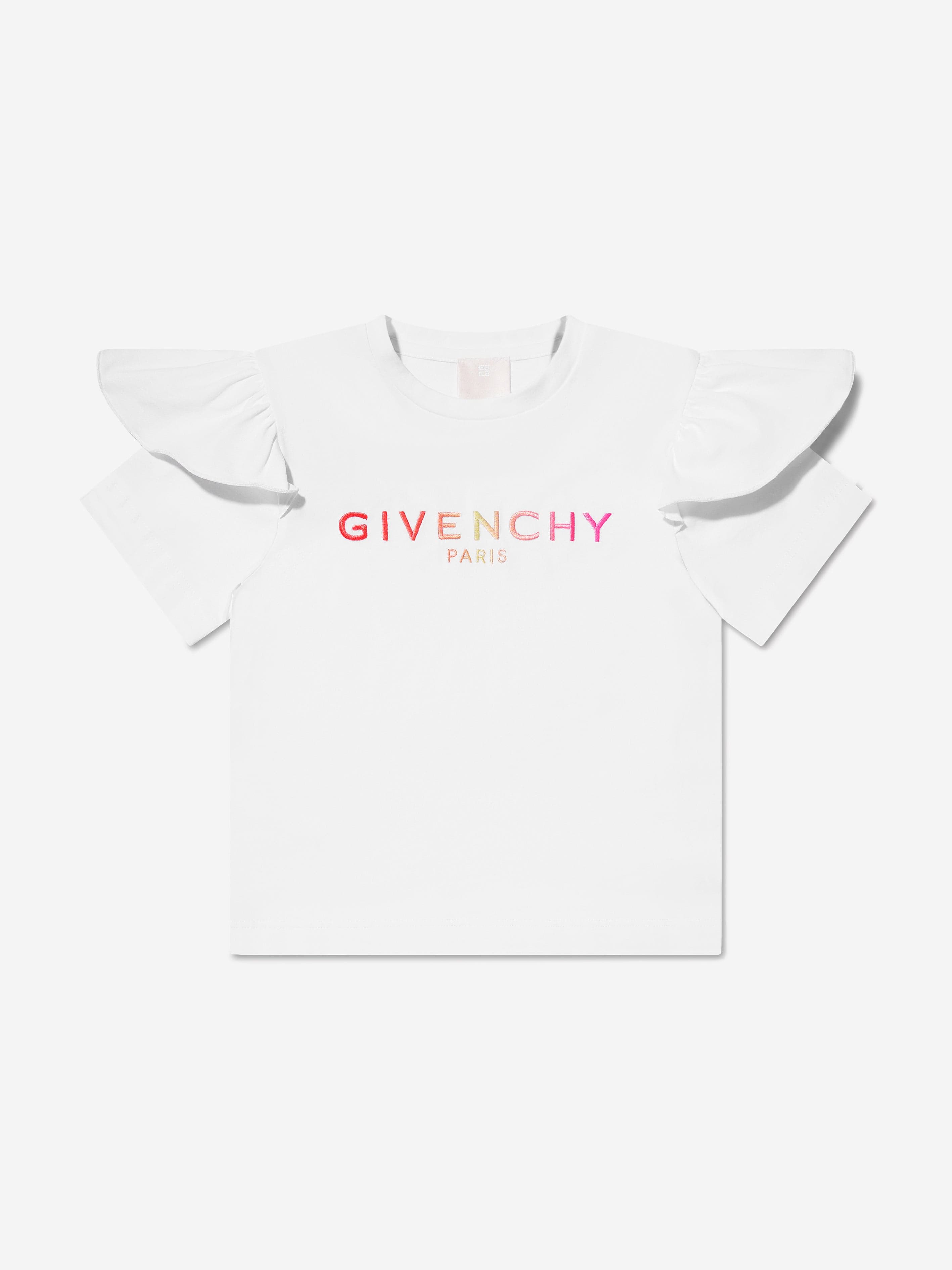 Givenchy Girls Logo Print Ruffle T-Shirt in White