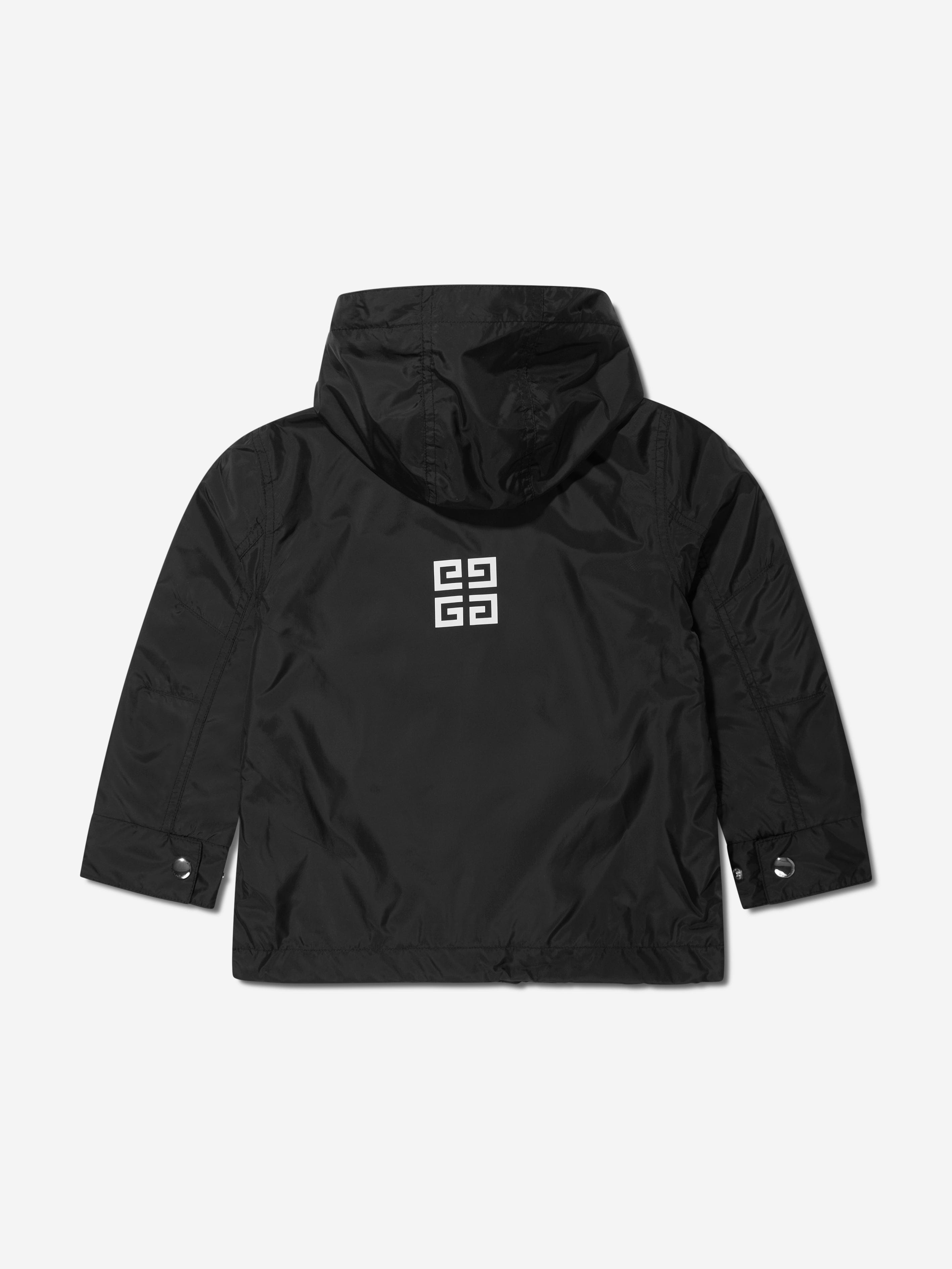 Givenchy Boys Logo Print Hooded Windbreaker in Black