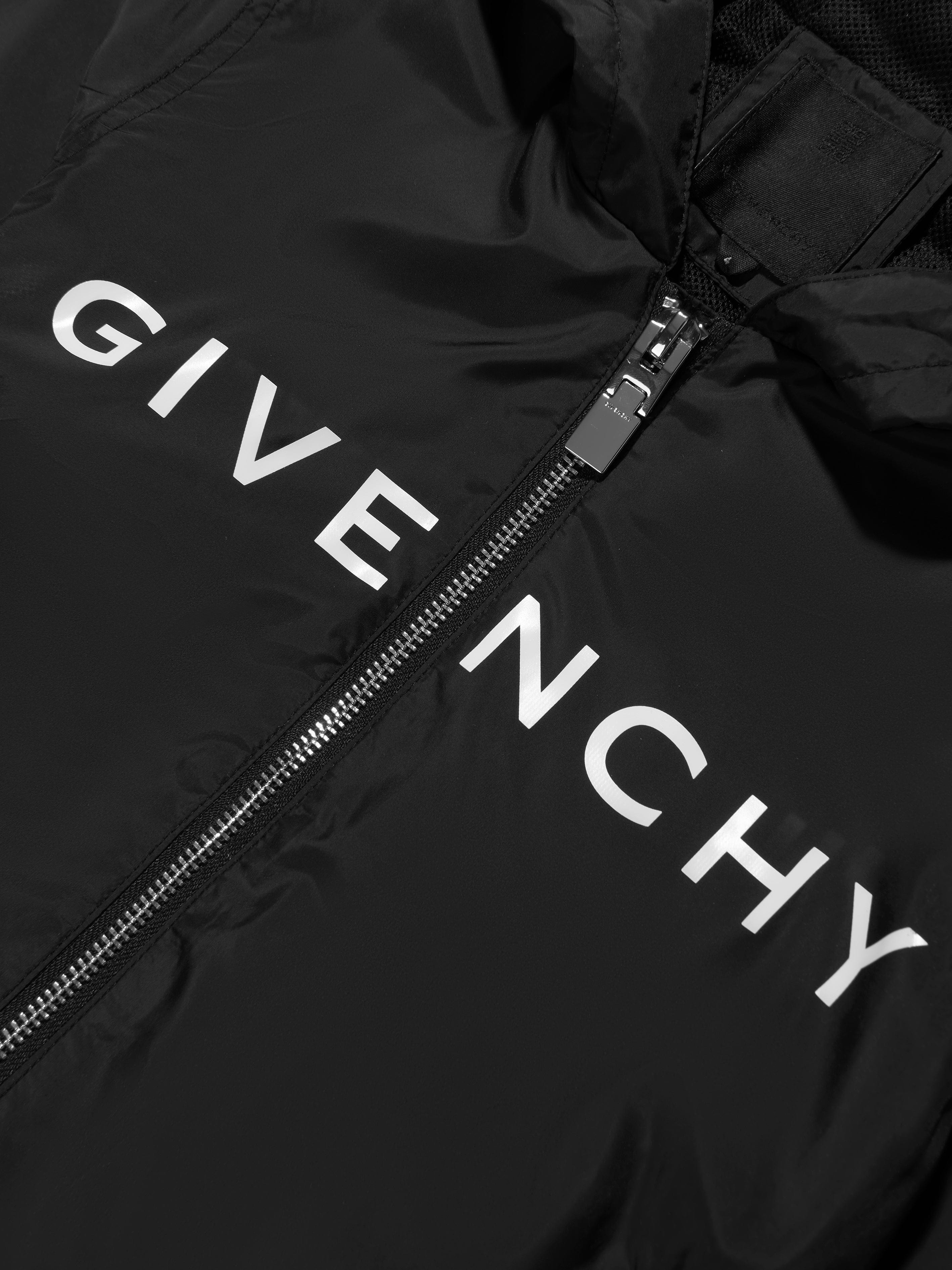 Givenchy Boys Logo Print Hooded Windbreaker in Black