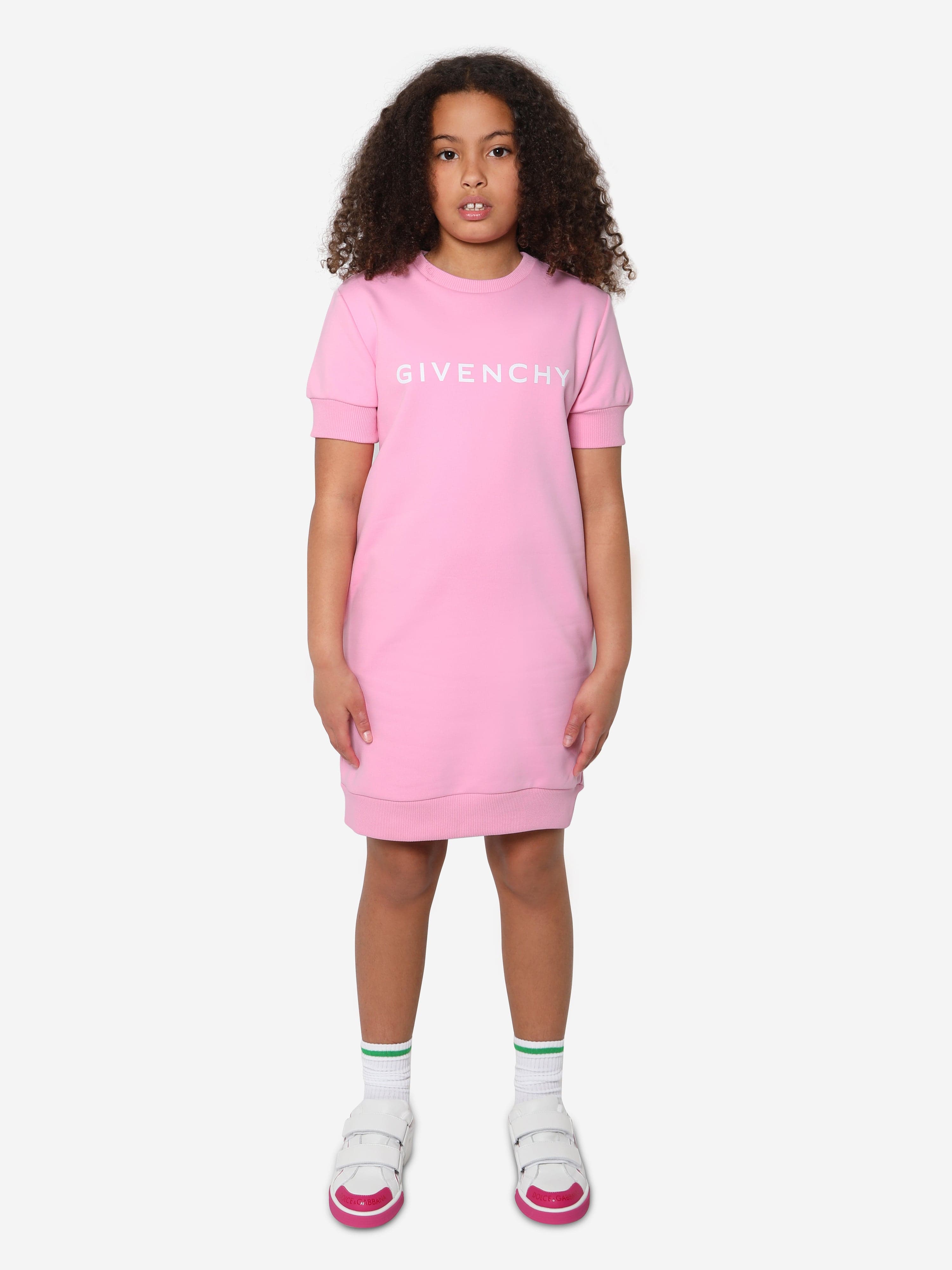 Givenchy Girls Short Sleeve Fleece Dress in Pink