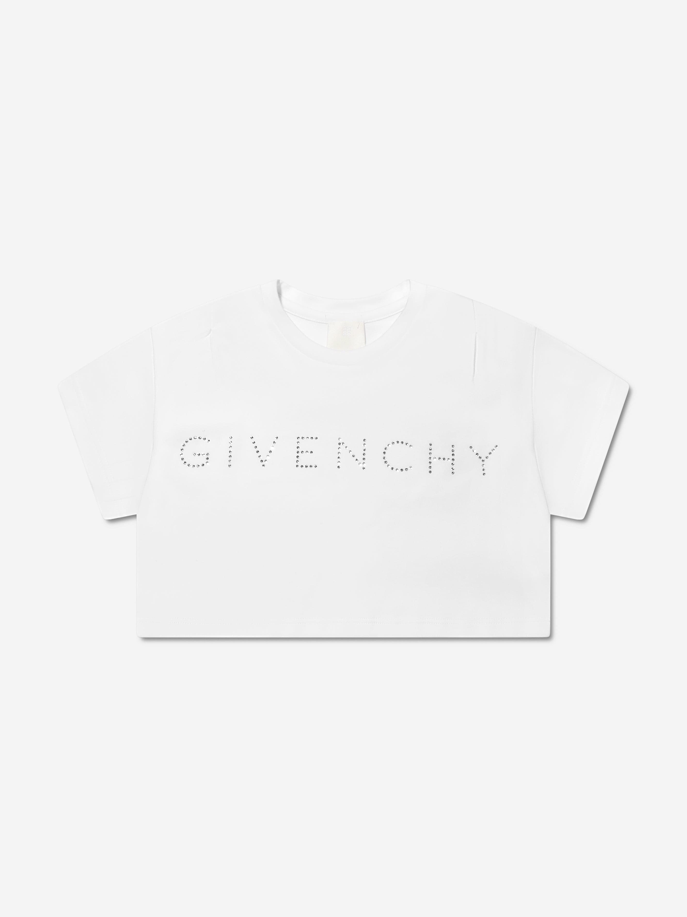 Givenchy Girls Swarovski Strass Logo T-Shirt in White