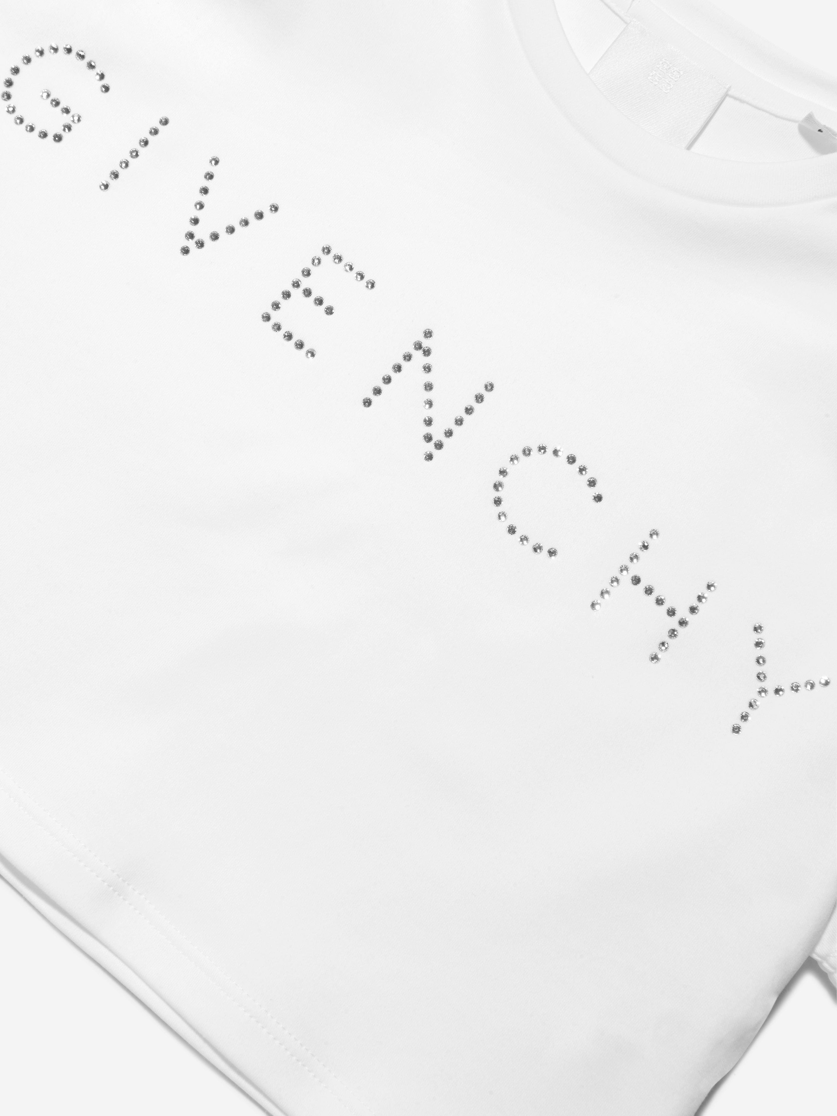 Givenchy Girls Swarovski Strass Logo T-Shirt in White