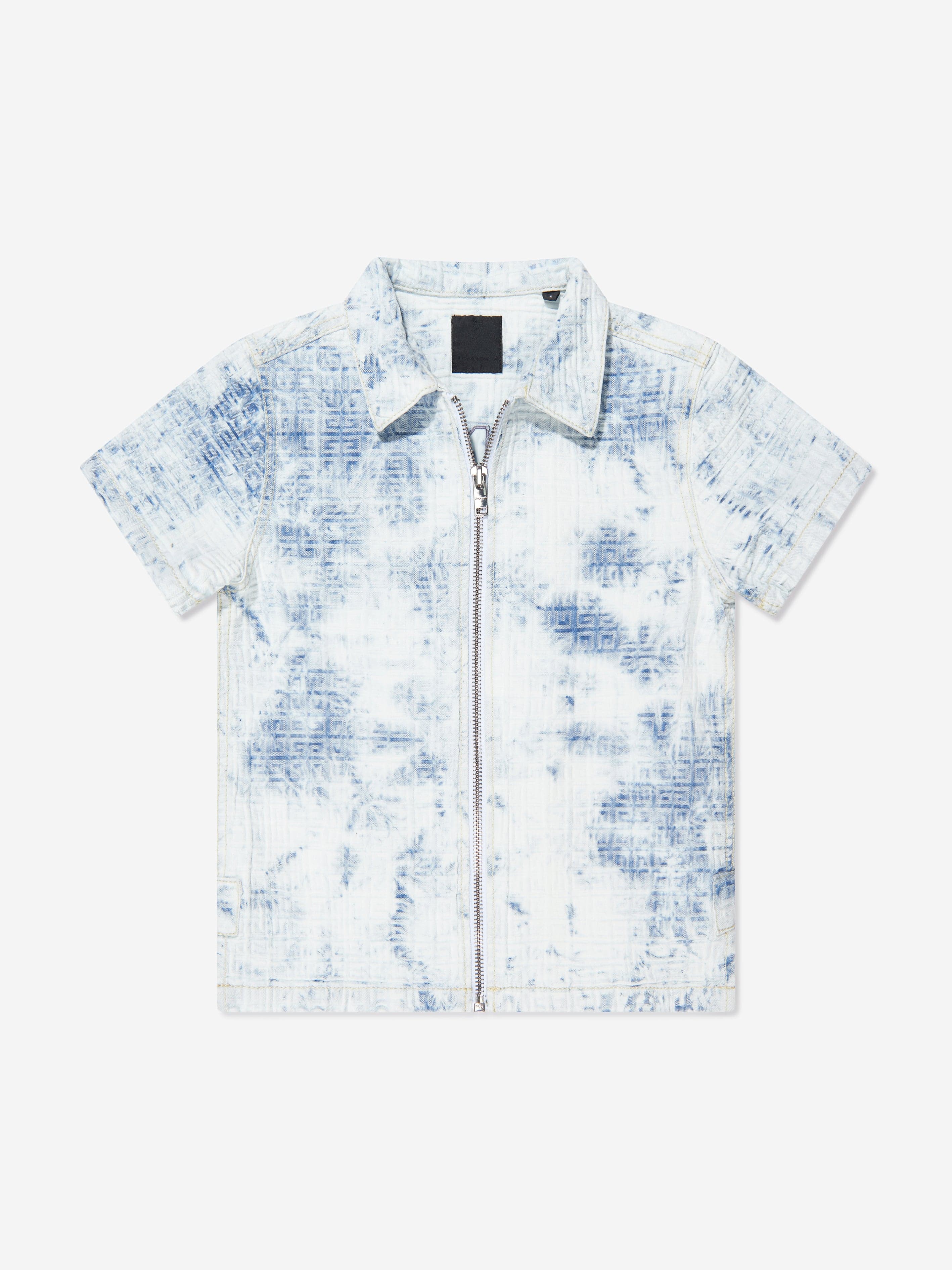 Givenchy Boys Denim Logo Cloud Effect Zip Up Shirt in Blue