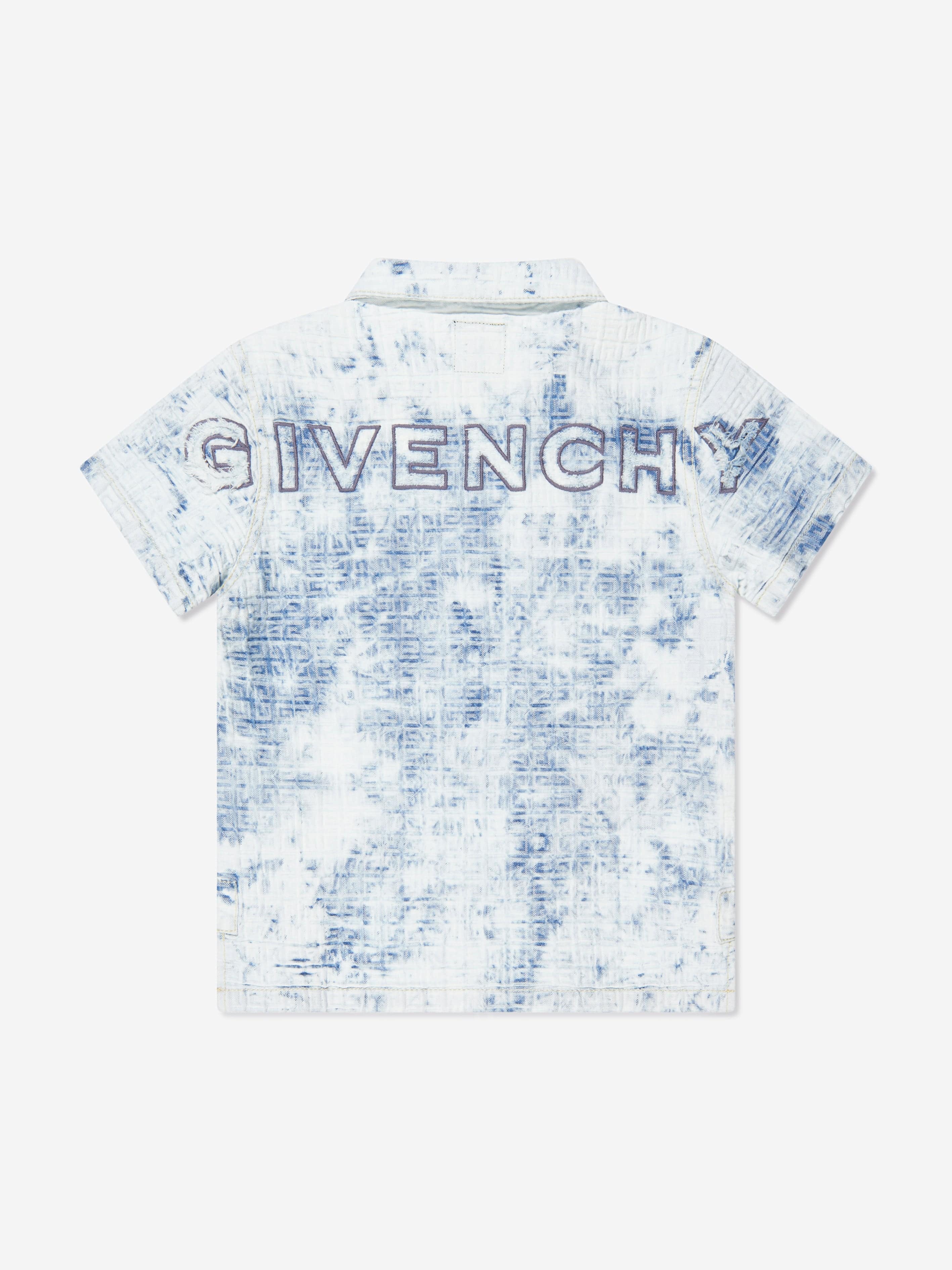 Givenchy Boys Denim Logo Cloud Effect Zip Up Shirt in Blue