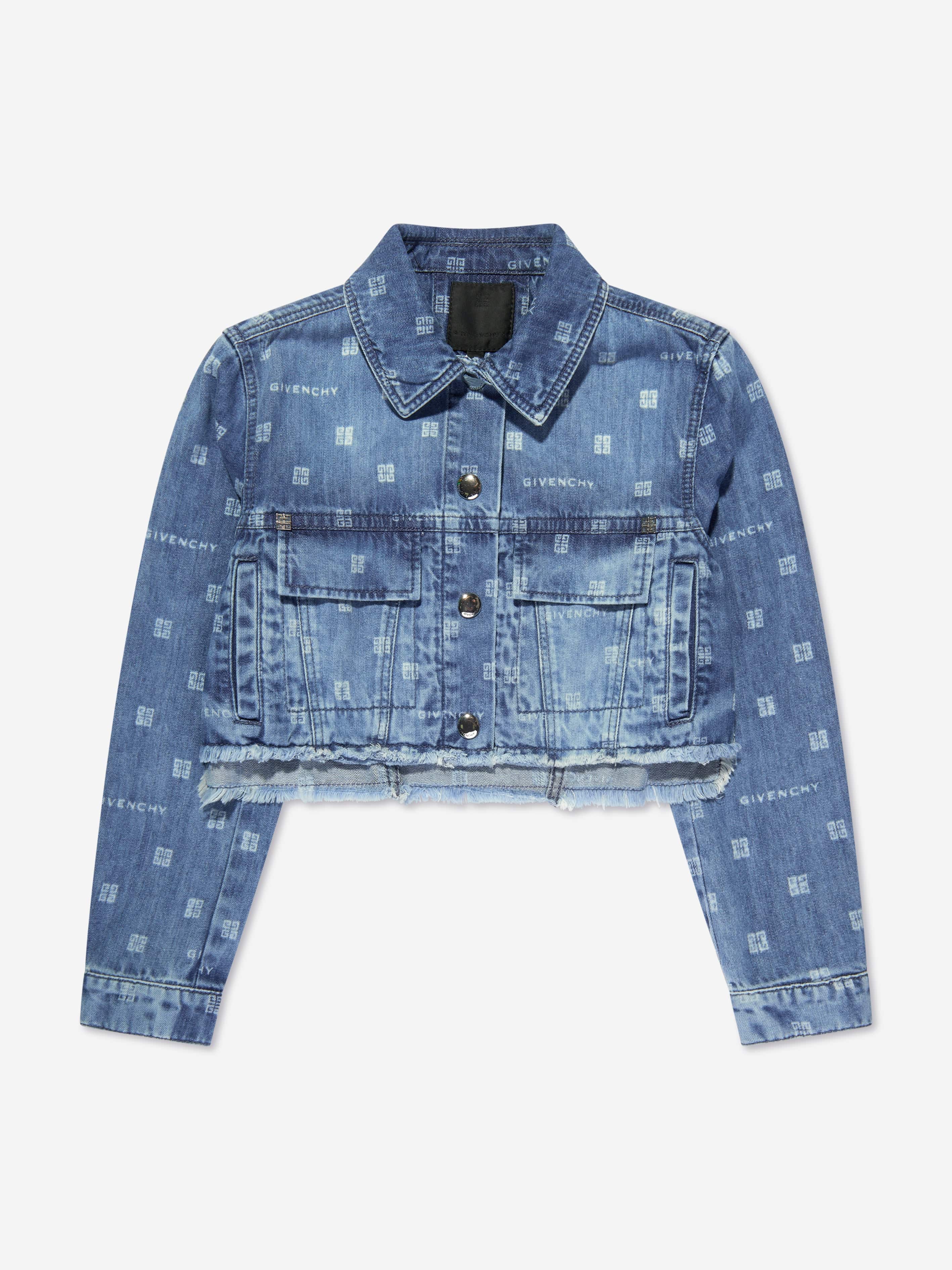 Givenchy Girls 4G Logo Denim Jacket in Blue