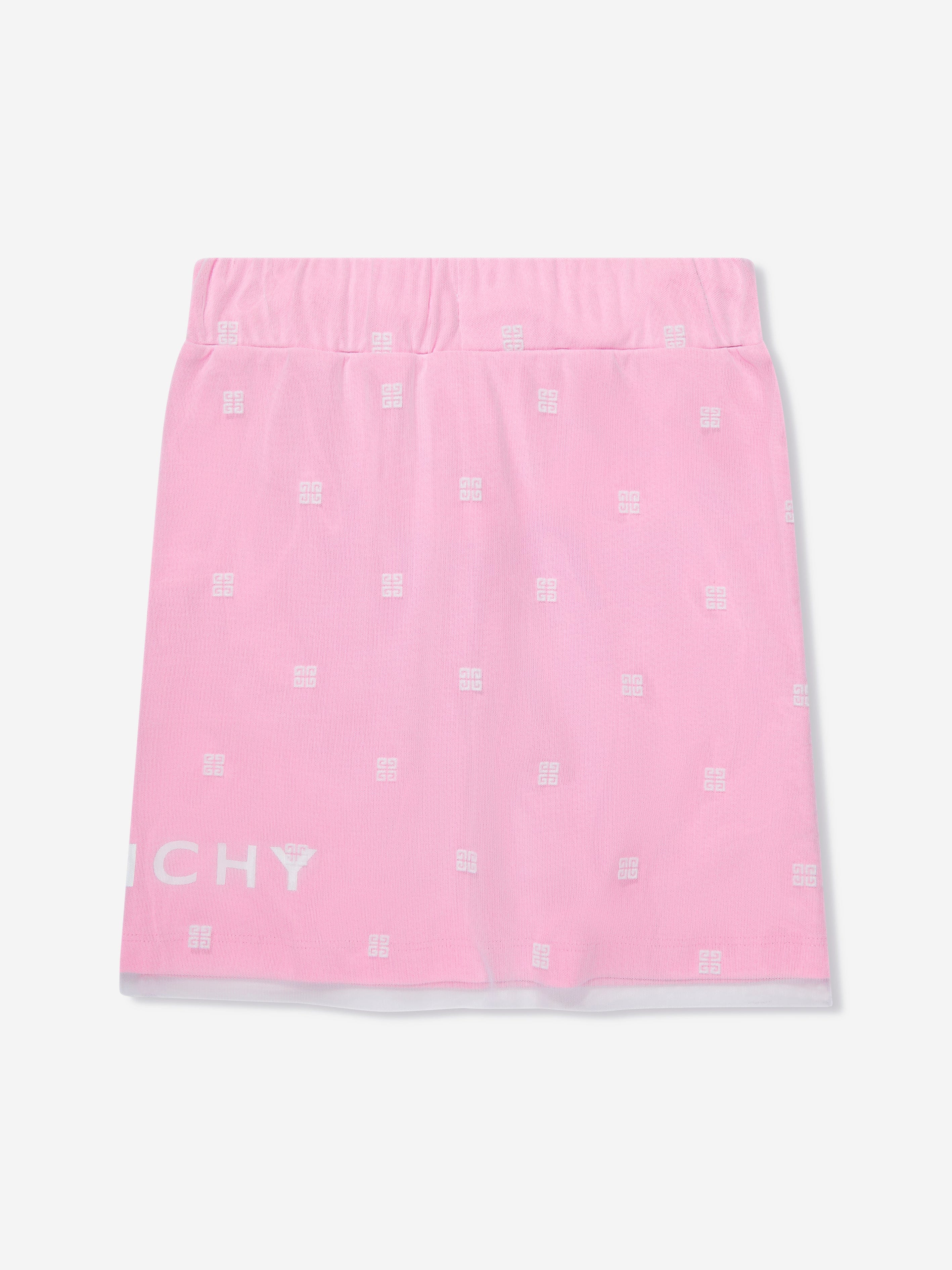 Givenchy Girls 4G Logo Mesh Skirt in Pink