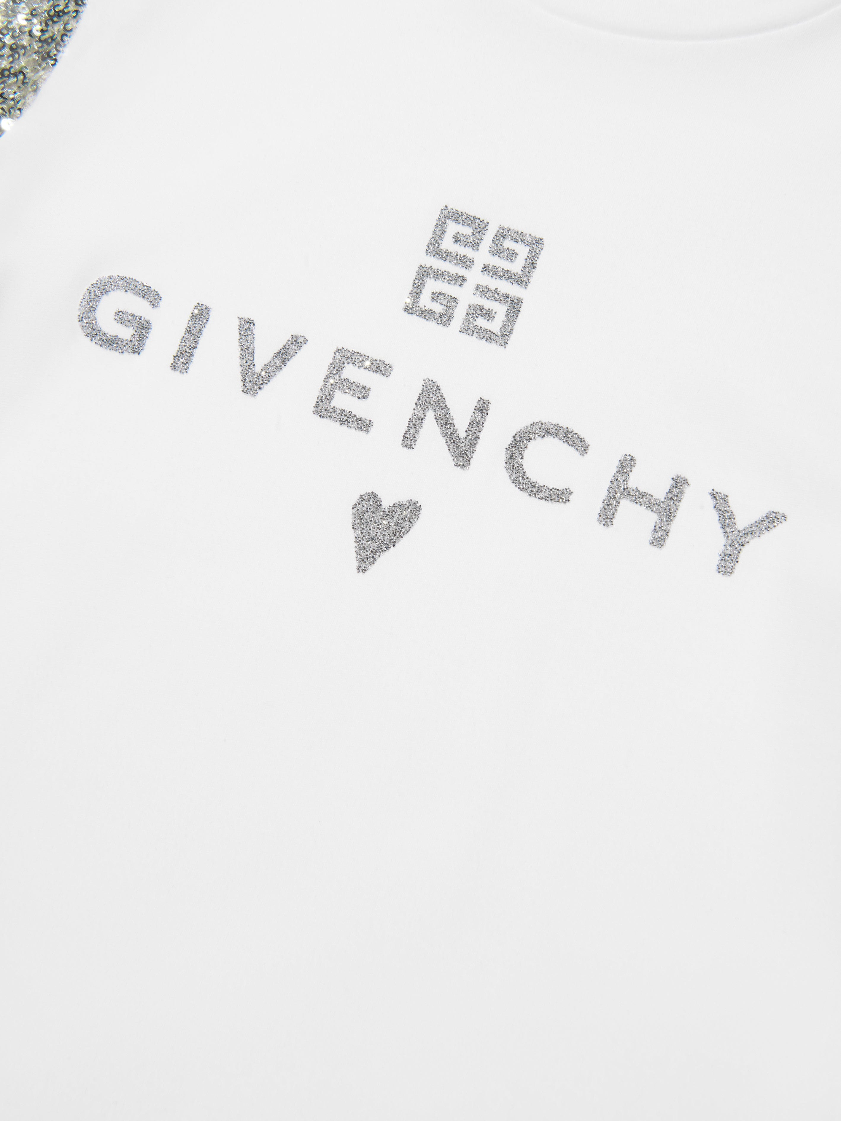 Givenchy Girls Sequin Sleeve Logo Dress in White