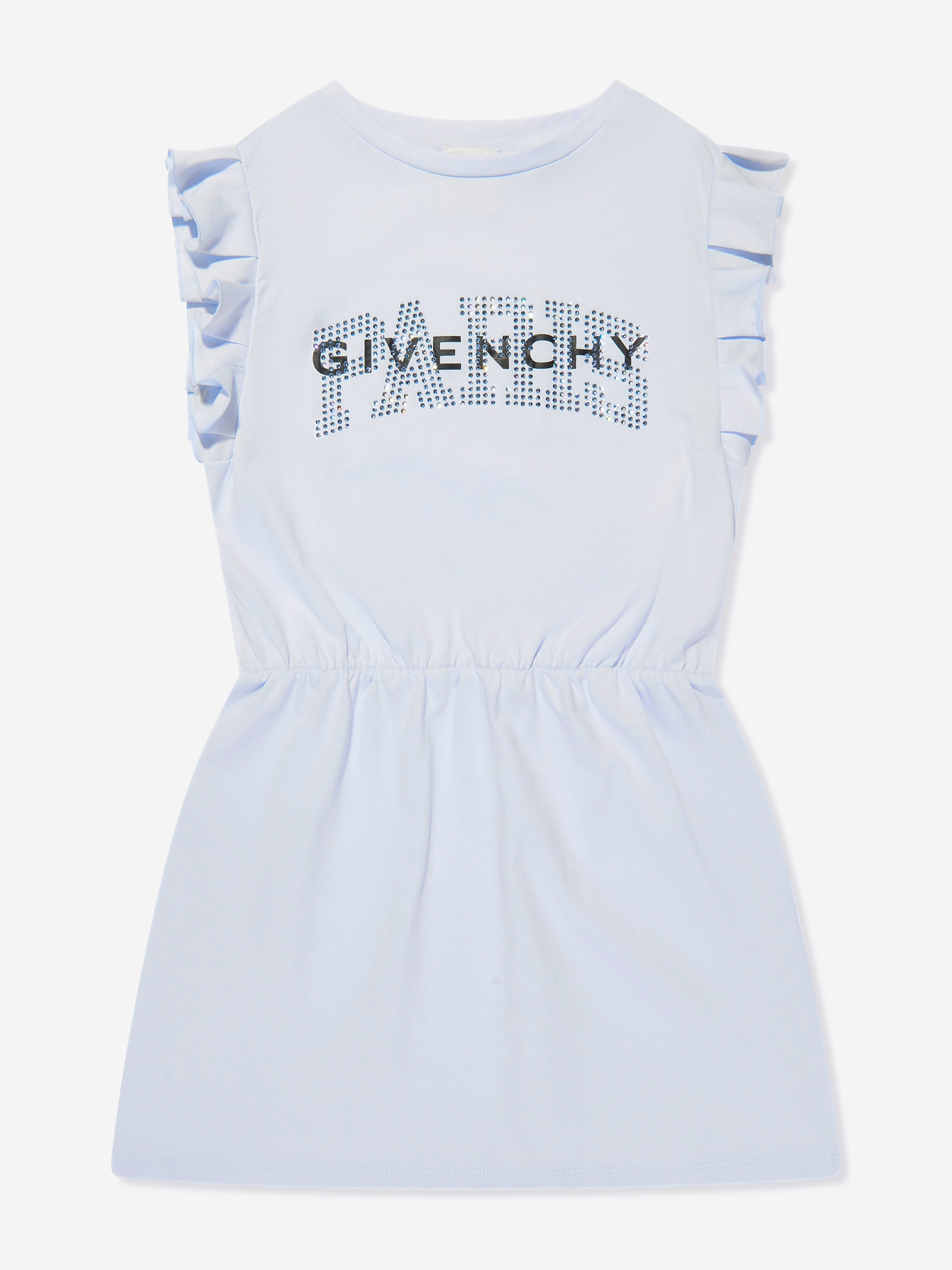 Givenchy Girls Flounced Logo Dress in Blue