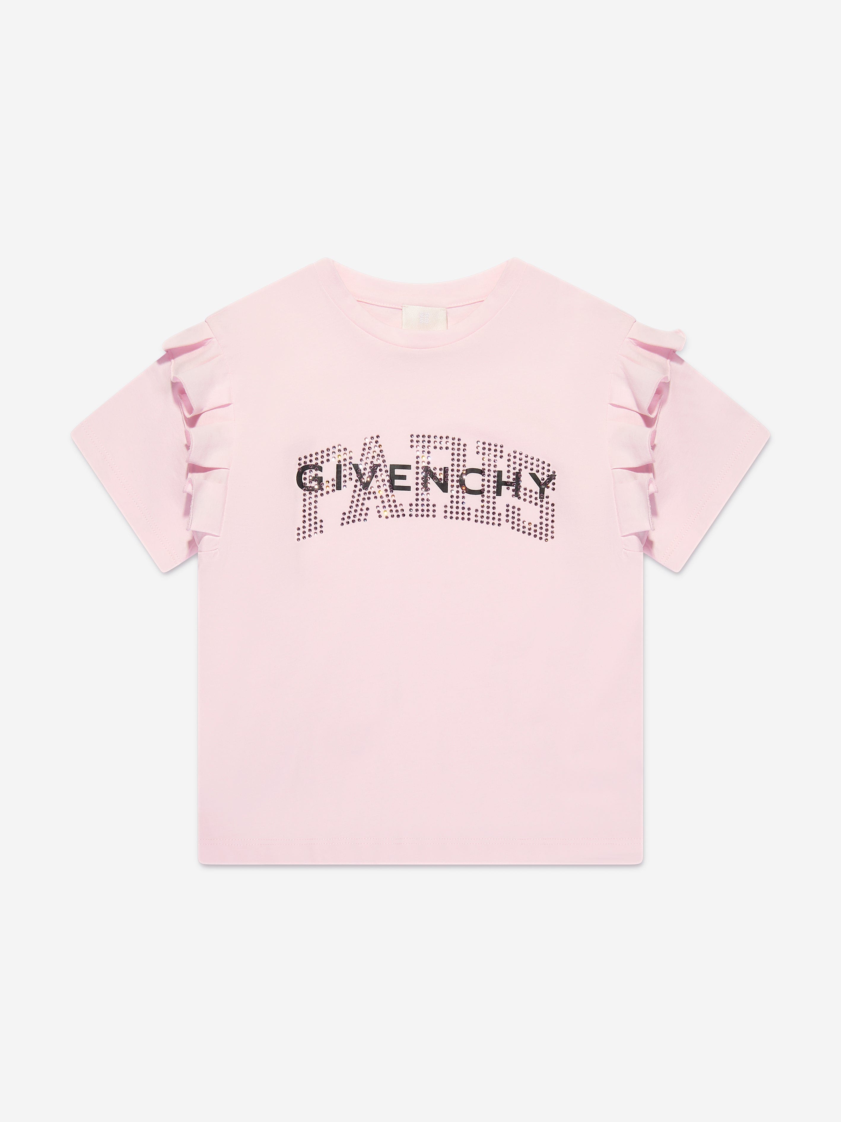 Givenchy Girls Paris Logo Ruffle T-Shirt in Pink