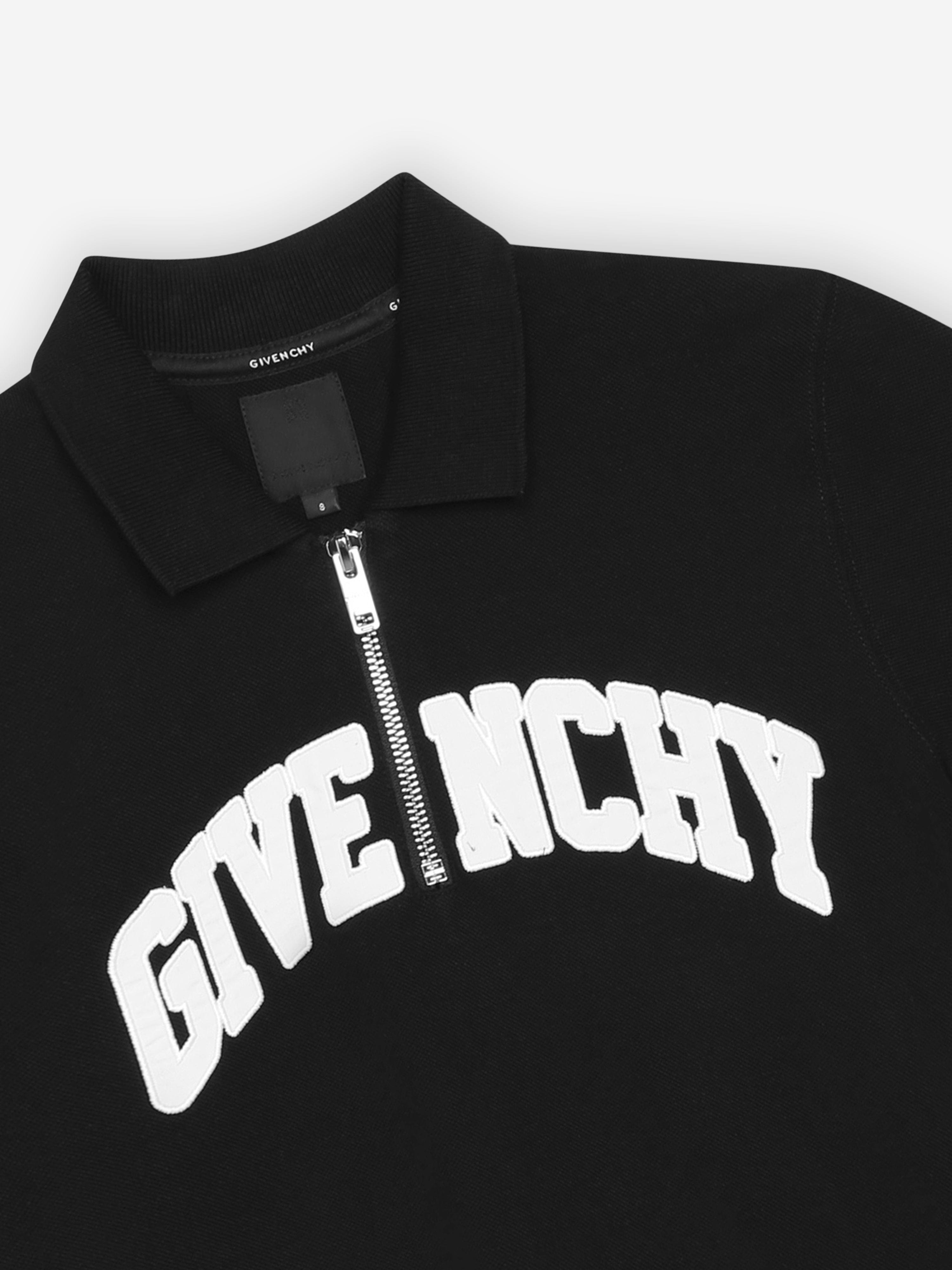 Givenchy Boys Zip Front Polo Shirt in Black