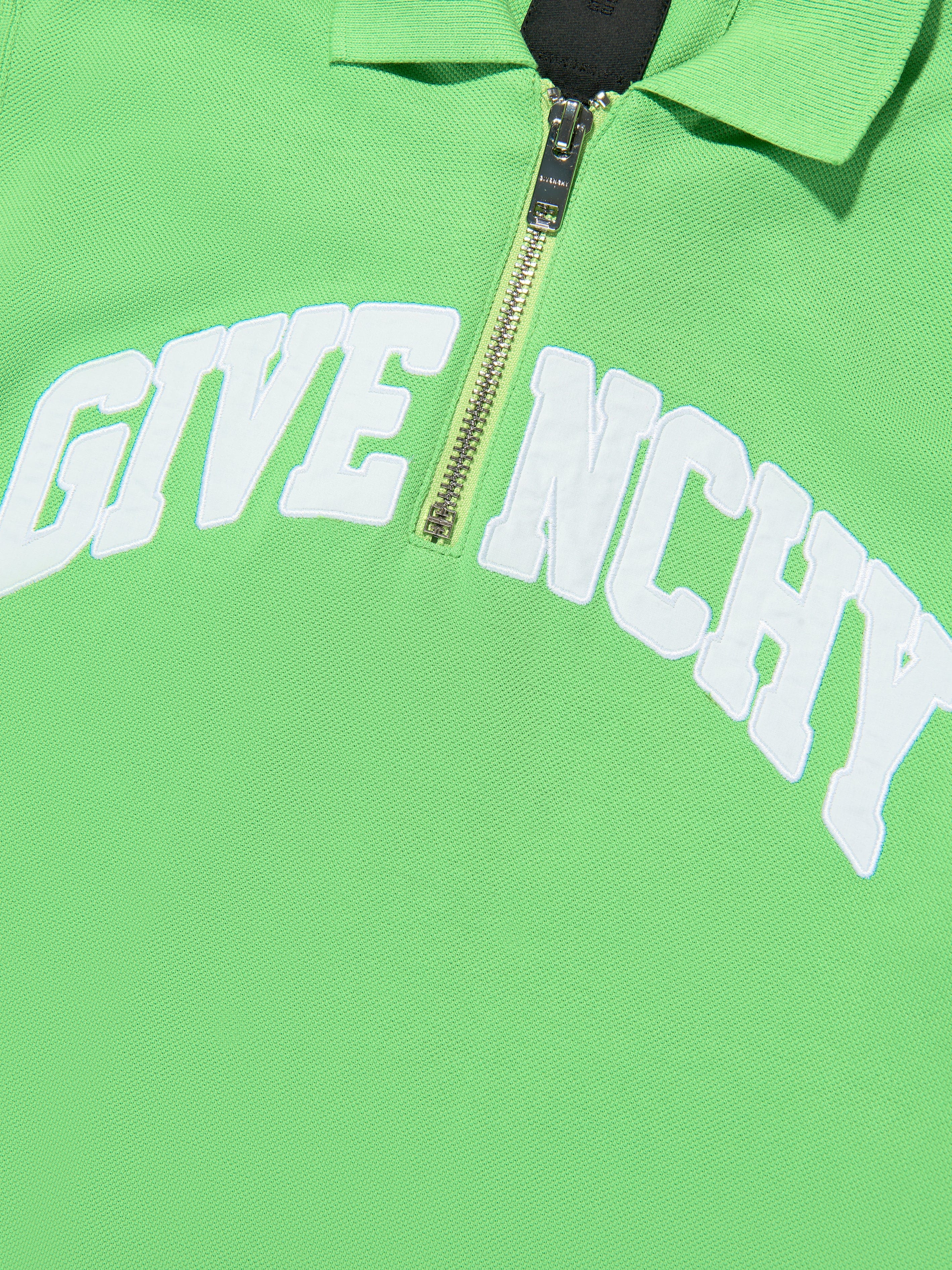 Givenchy Boys Zip Front Polo Shirt in Green