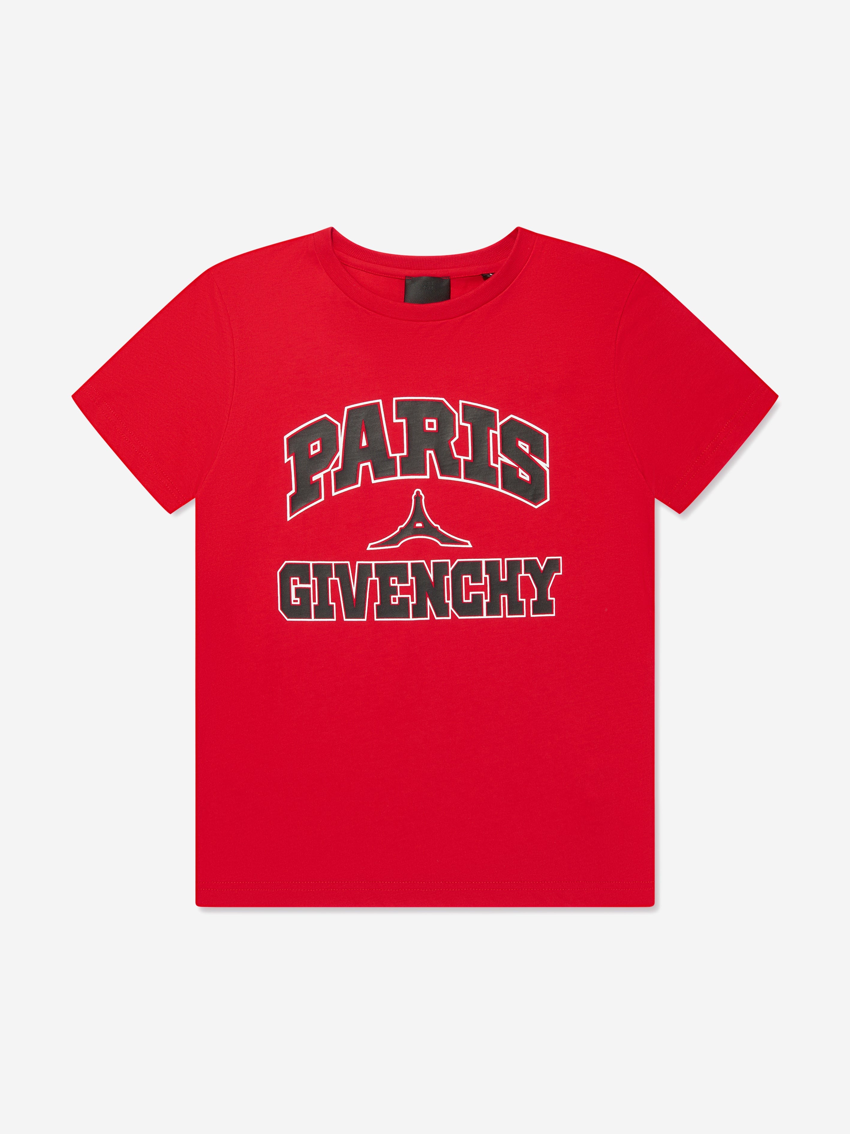 Givenchy Boys Paris Logo Print T-Shirt in Red