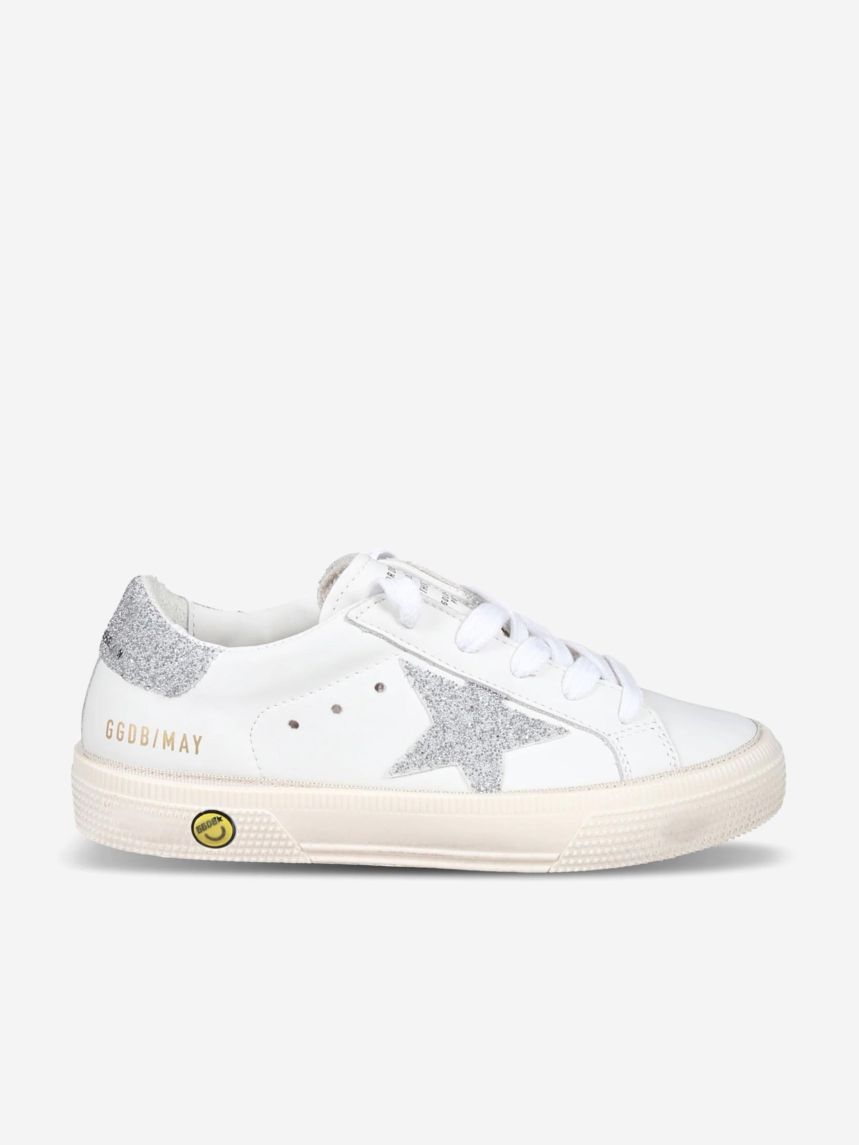 Girls Leather Crystal Star May Trainers in White