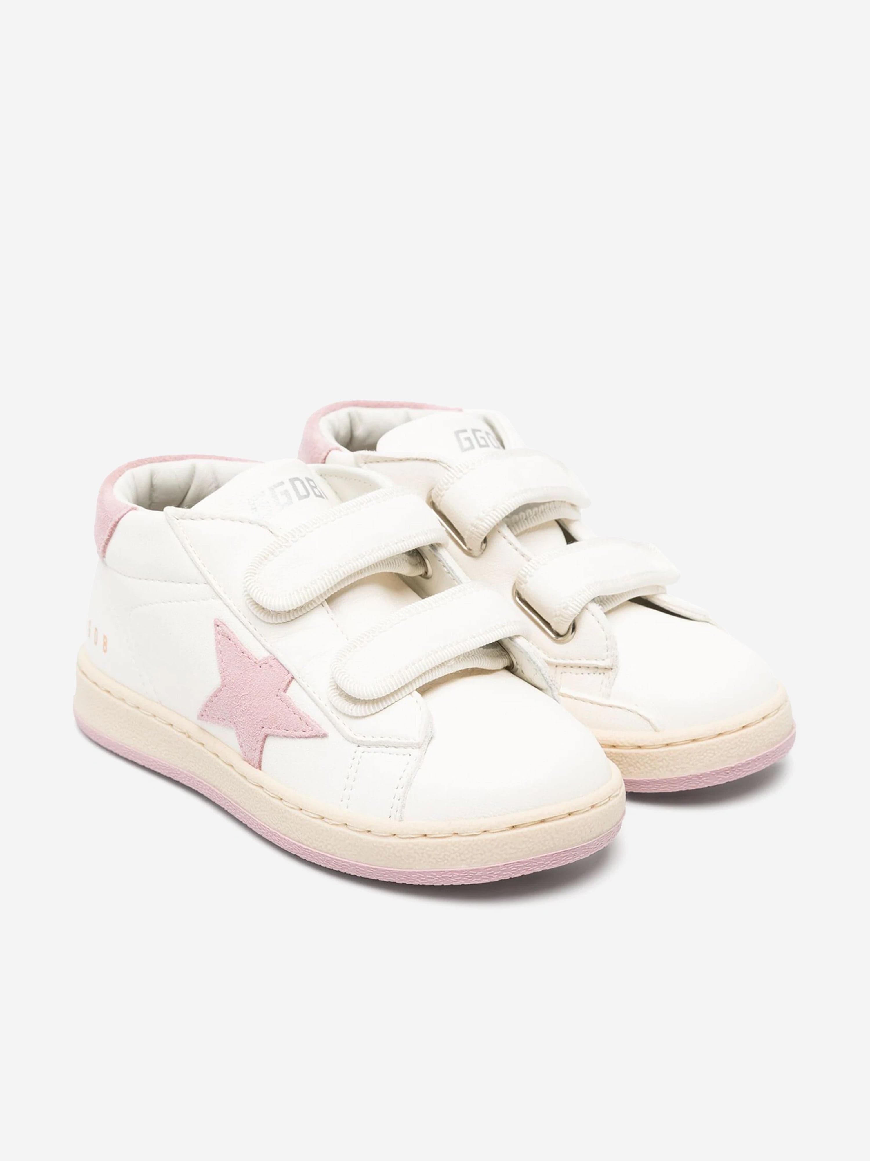 Golden Goose Girls Leather and Suede Star June Trainers in White