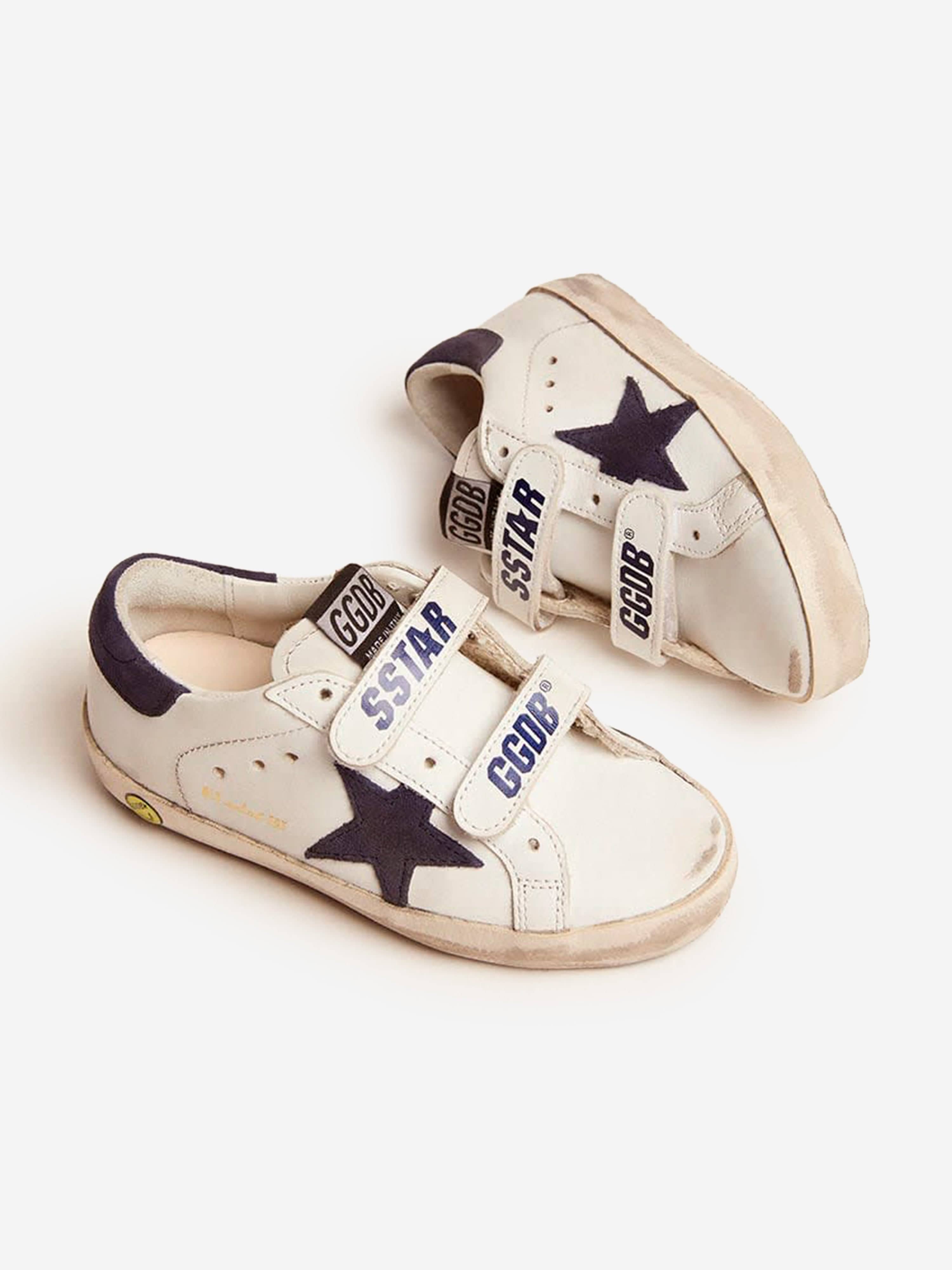 Golden Goose Kids Old School Leather and Suede Star Trainers in White