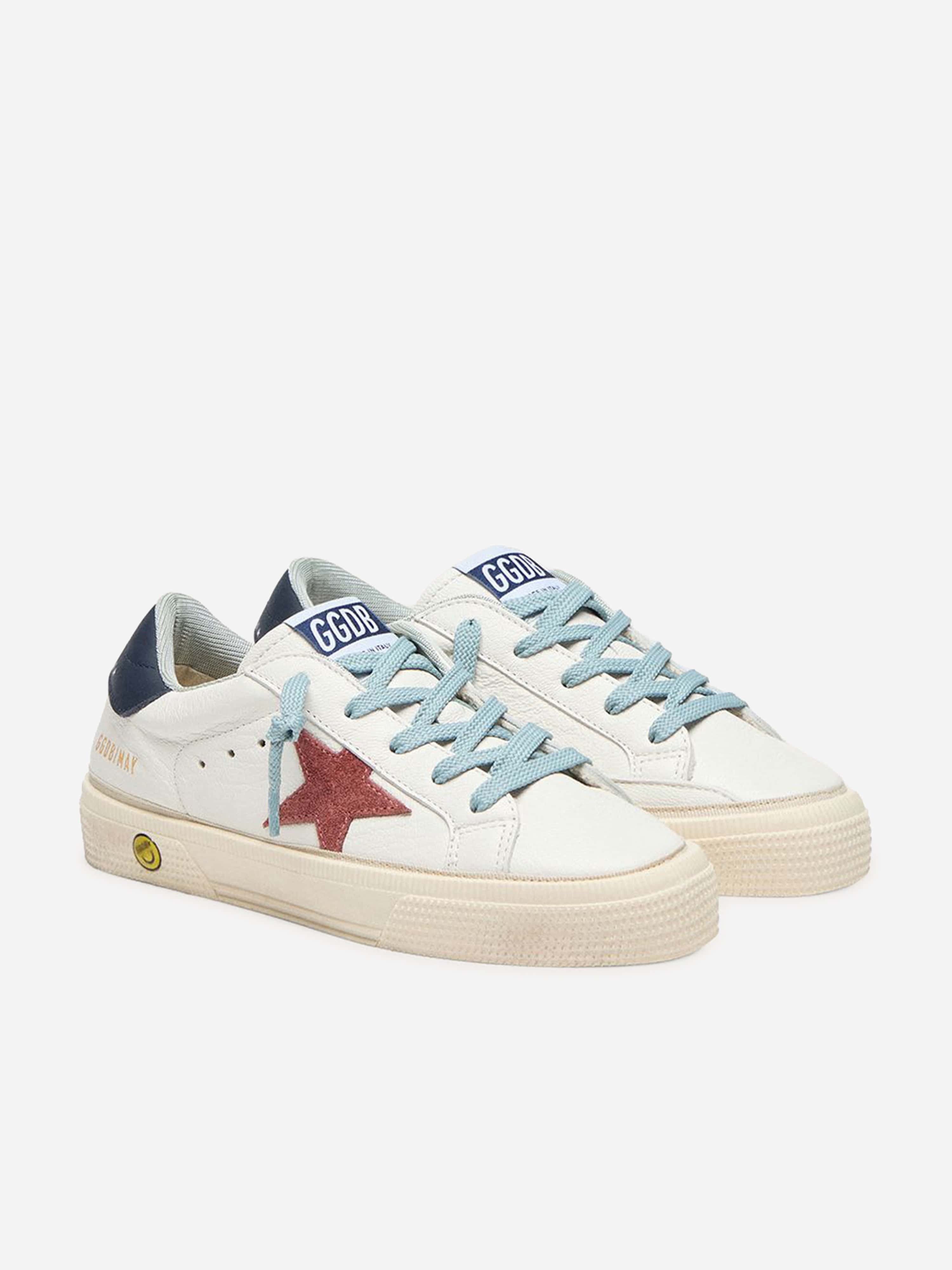 Golden Goose Kids Leather and Suede Star May Trainers in White