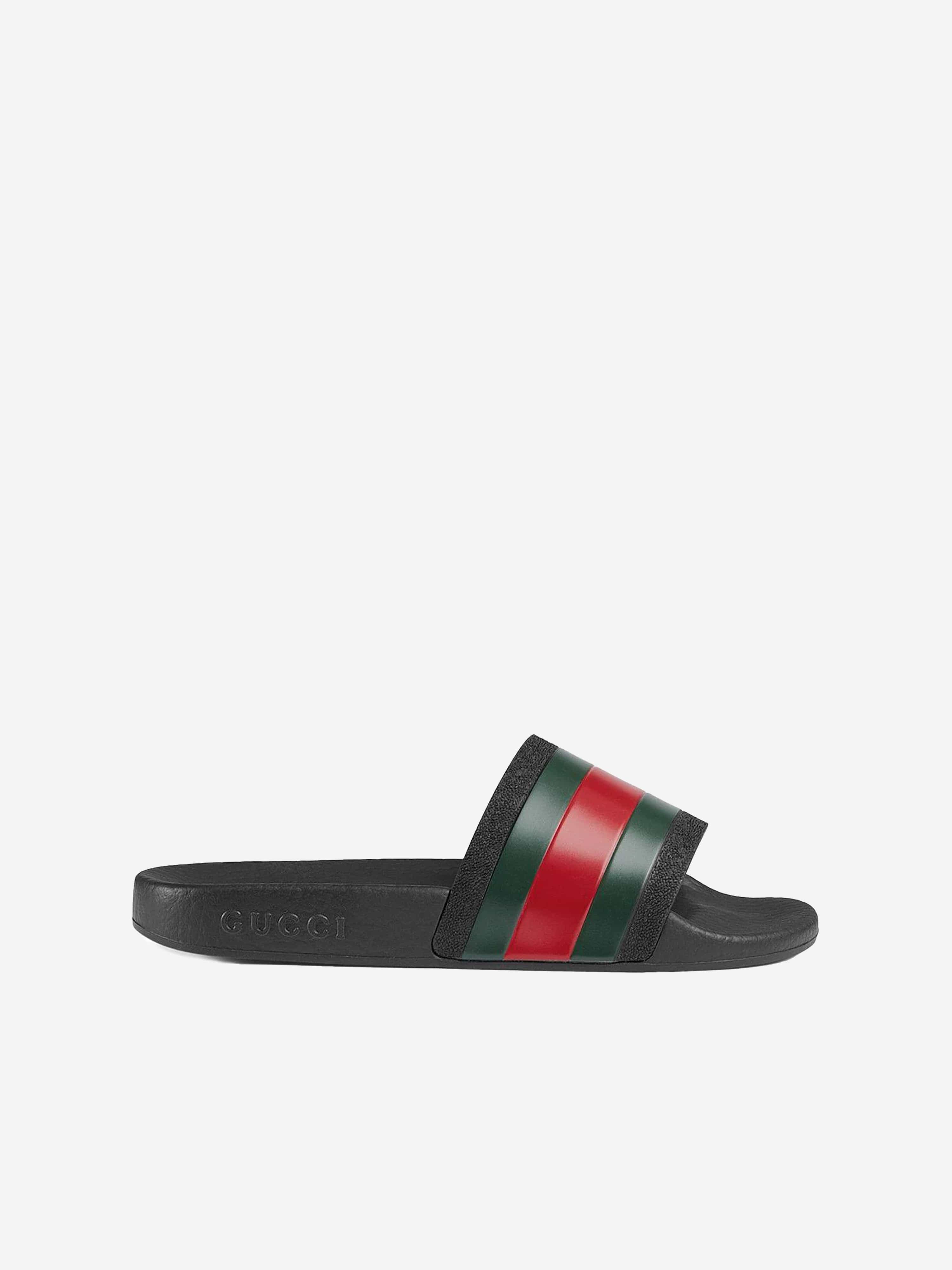 Gucci Kids Rubber Sliders With Web in Black