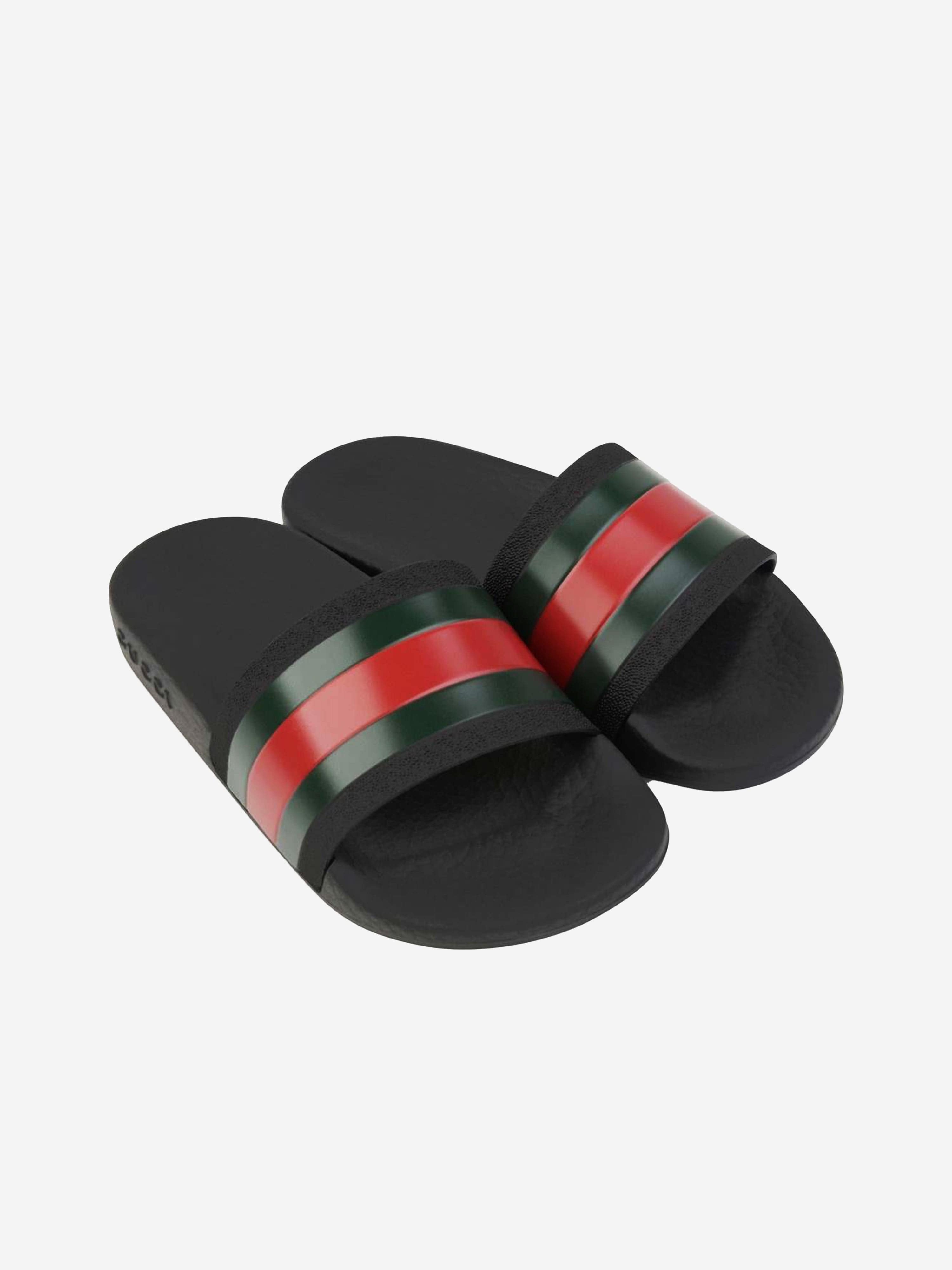 Gucci Kids Rubber Sliders With Web in Black