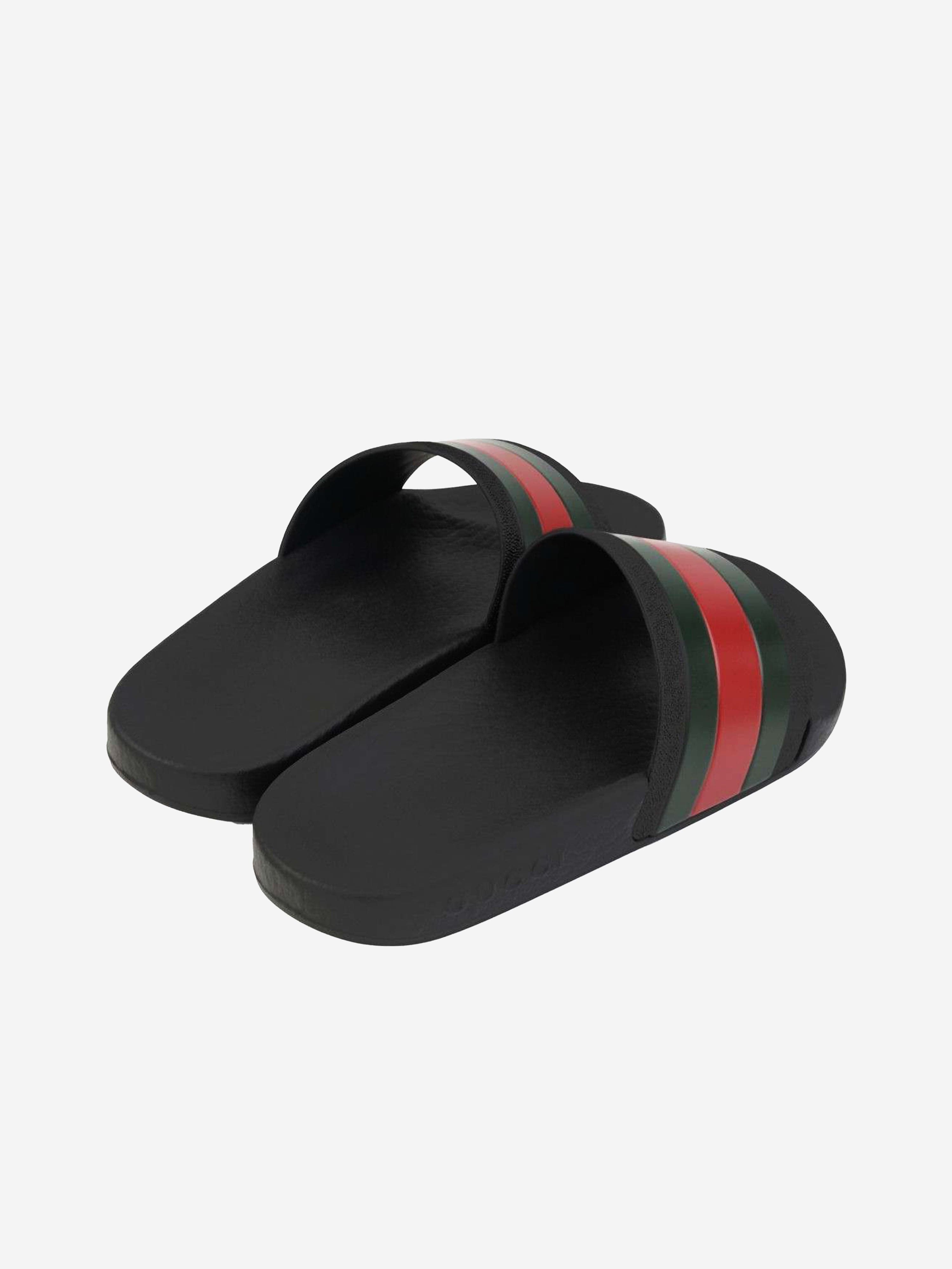 Gucci Kids Rubber Sliders With Web in Black