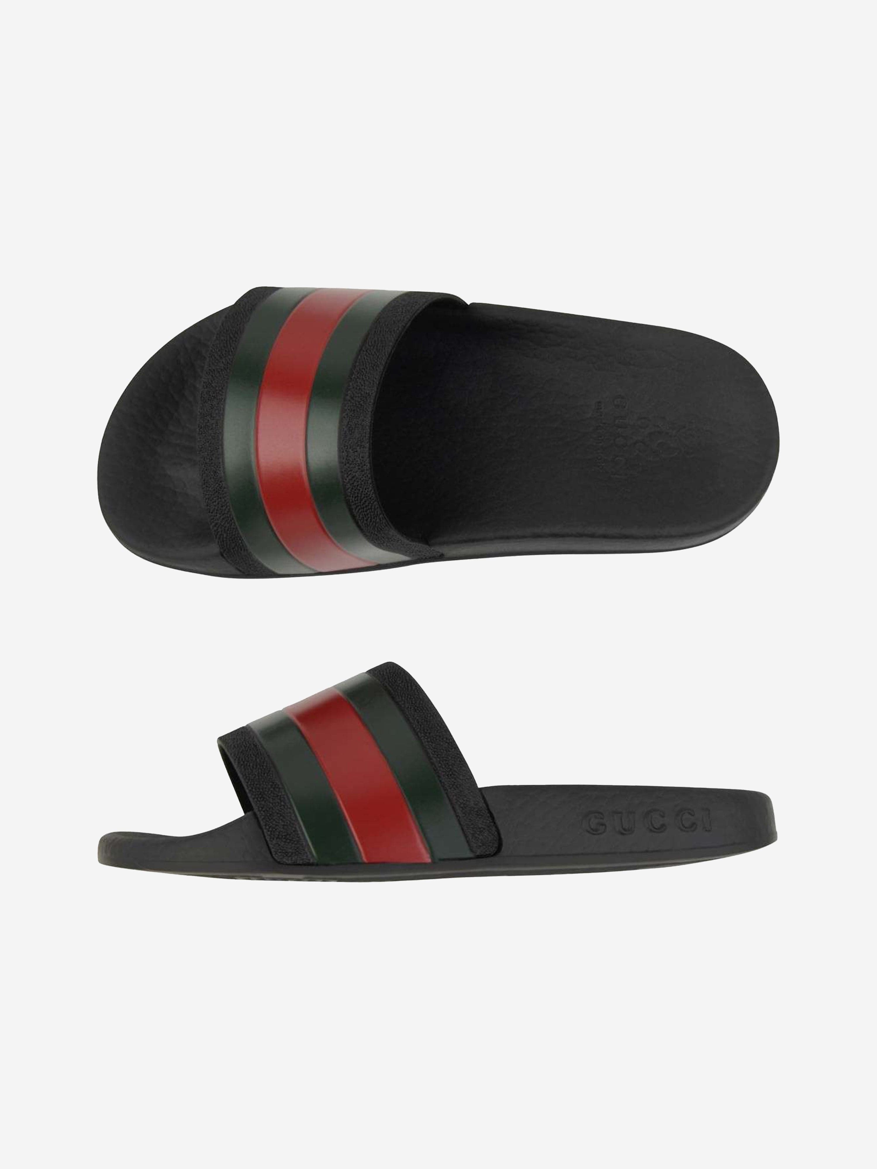 Gucci Kids Rubber Sliders With Web in Black