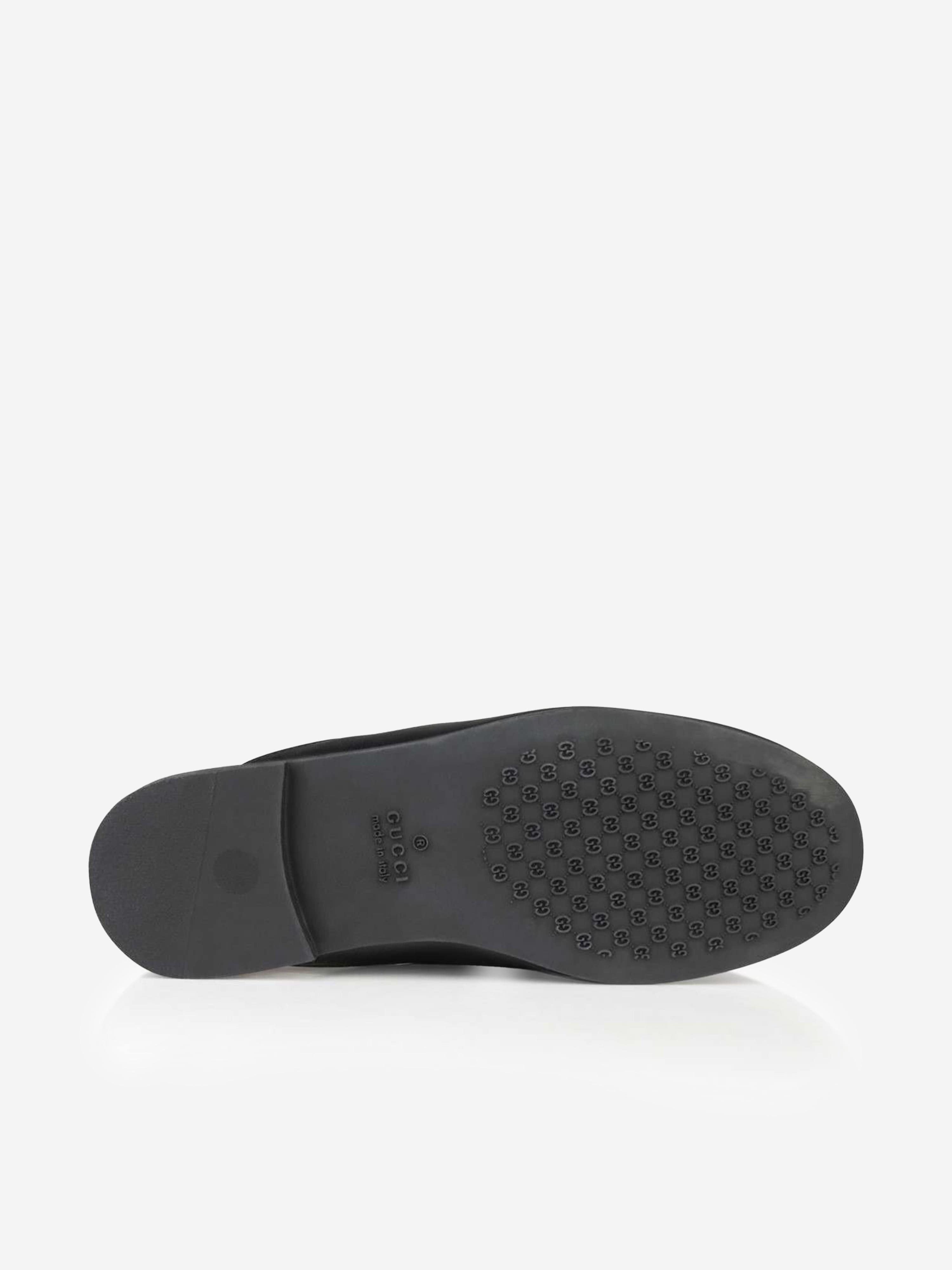 Gucci Kids Leather Princetown Loafer Slides in Black