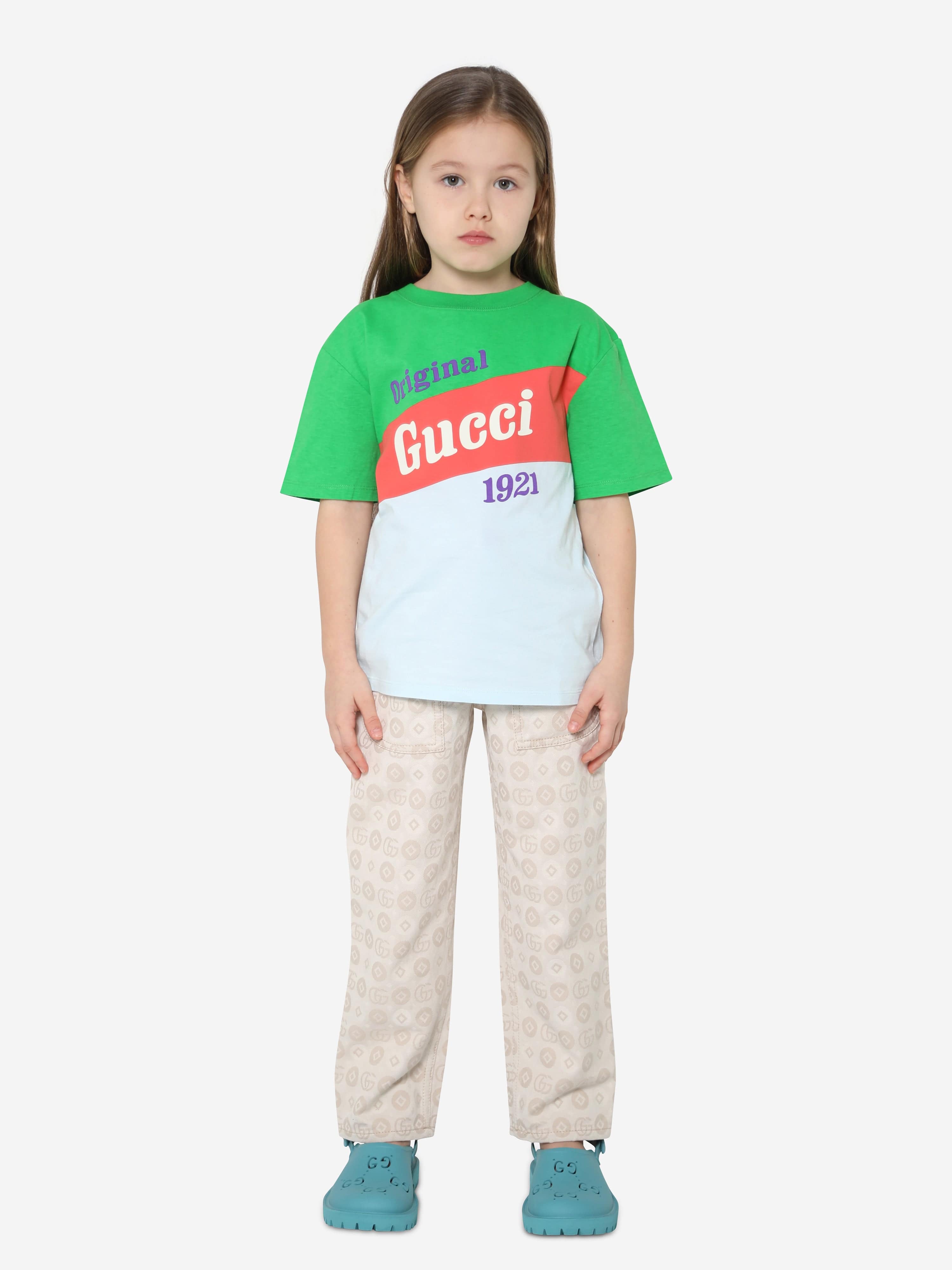 Gucci Kids Logo Print T-Shirt in Green