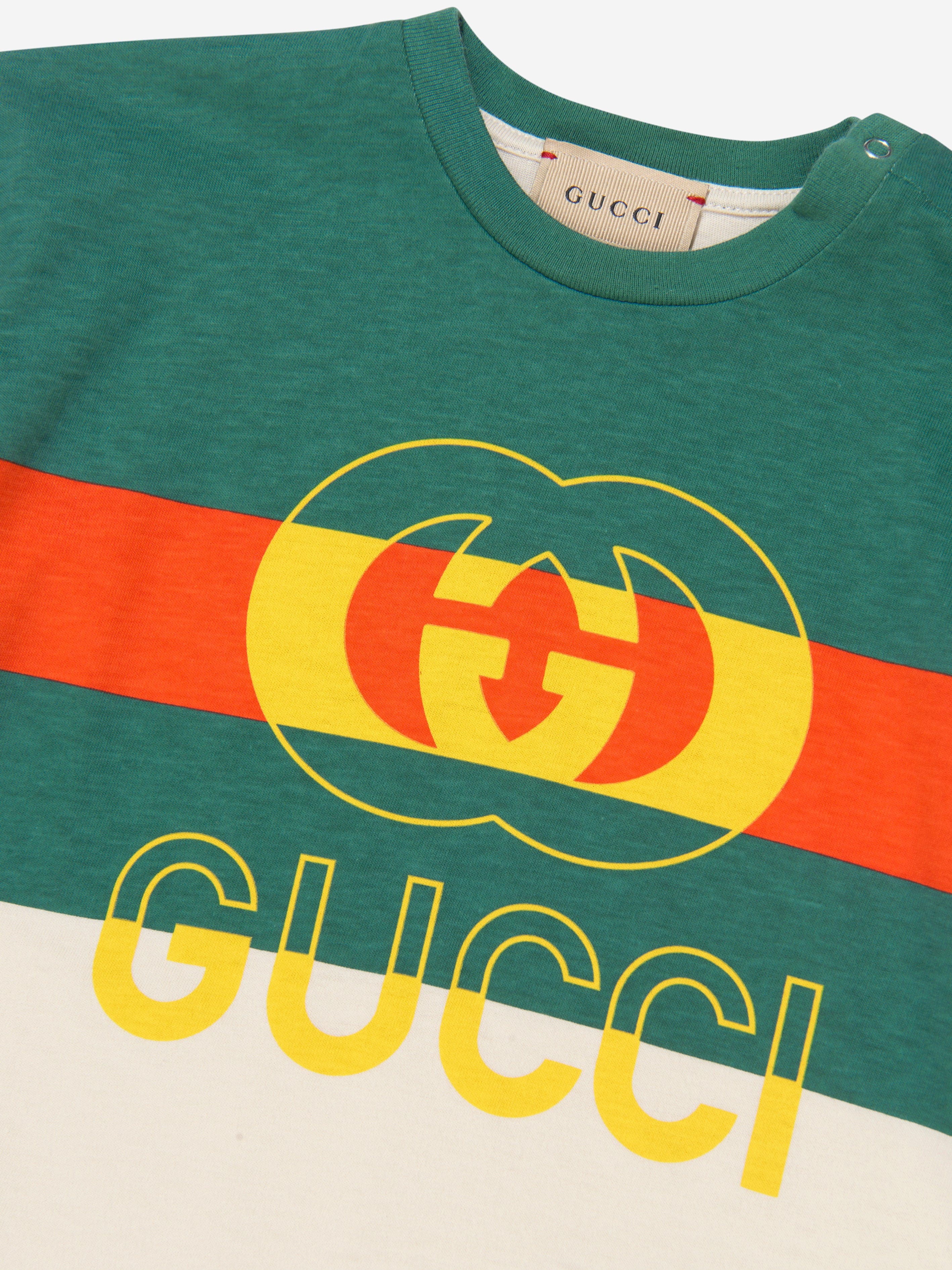 Gucci Baby Striped Logo T-Shirt in Ivory