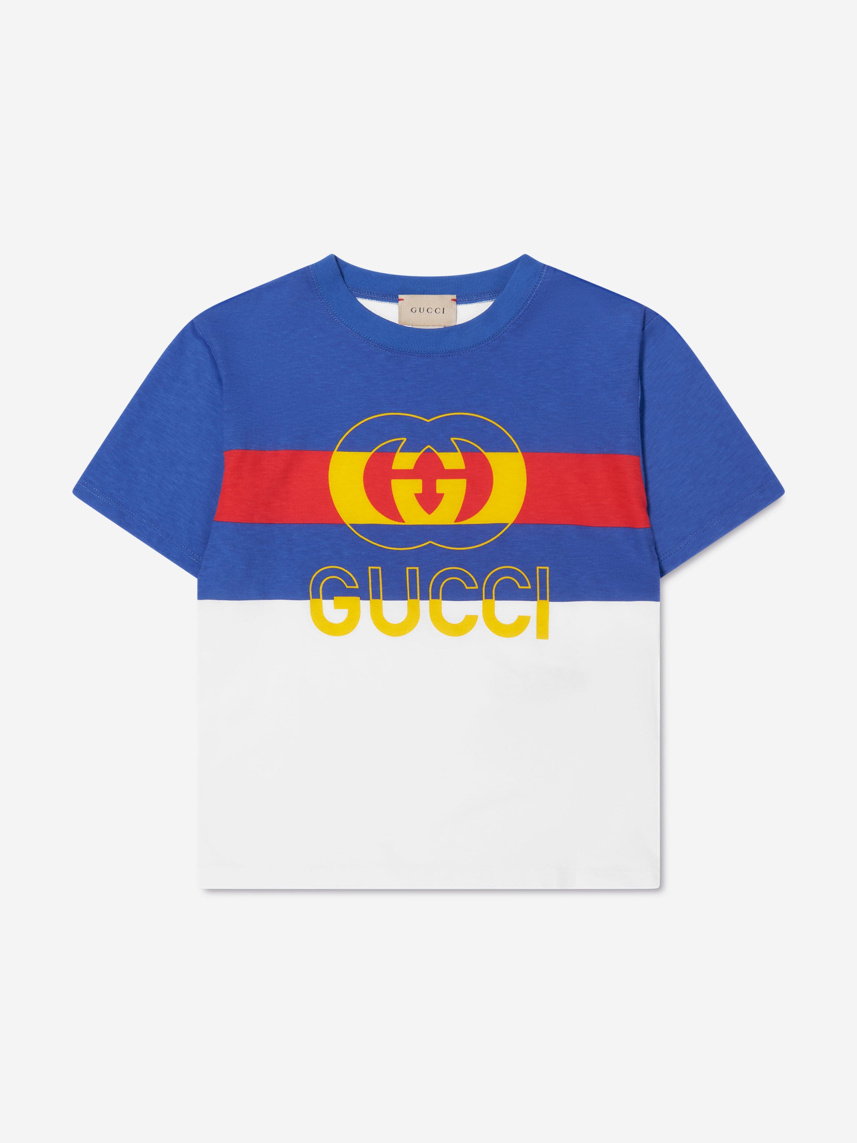 Gucci Boys Striped Logo T-Shirt in Blue