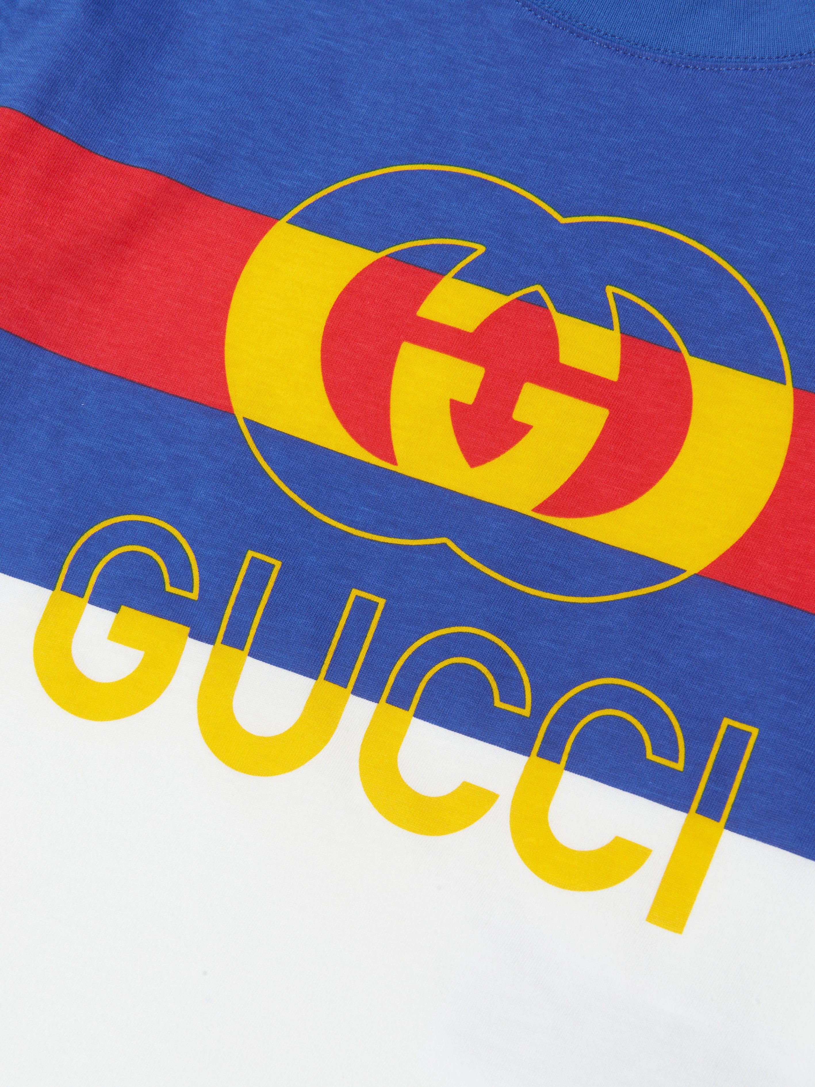 Gucci Boys Striped Logo T-Shirt in Blue